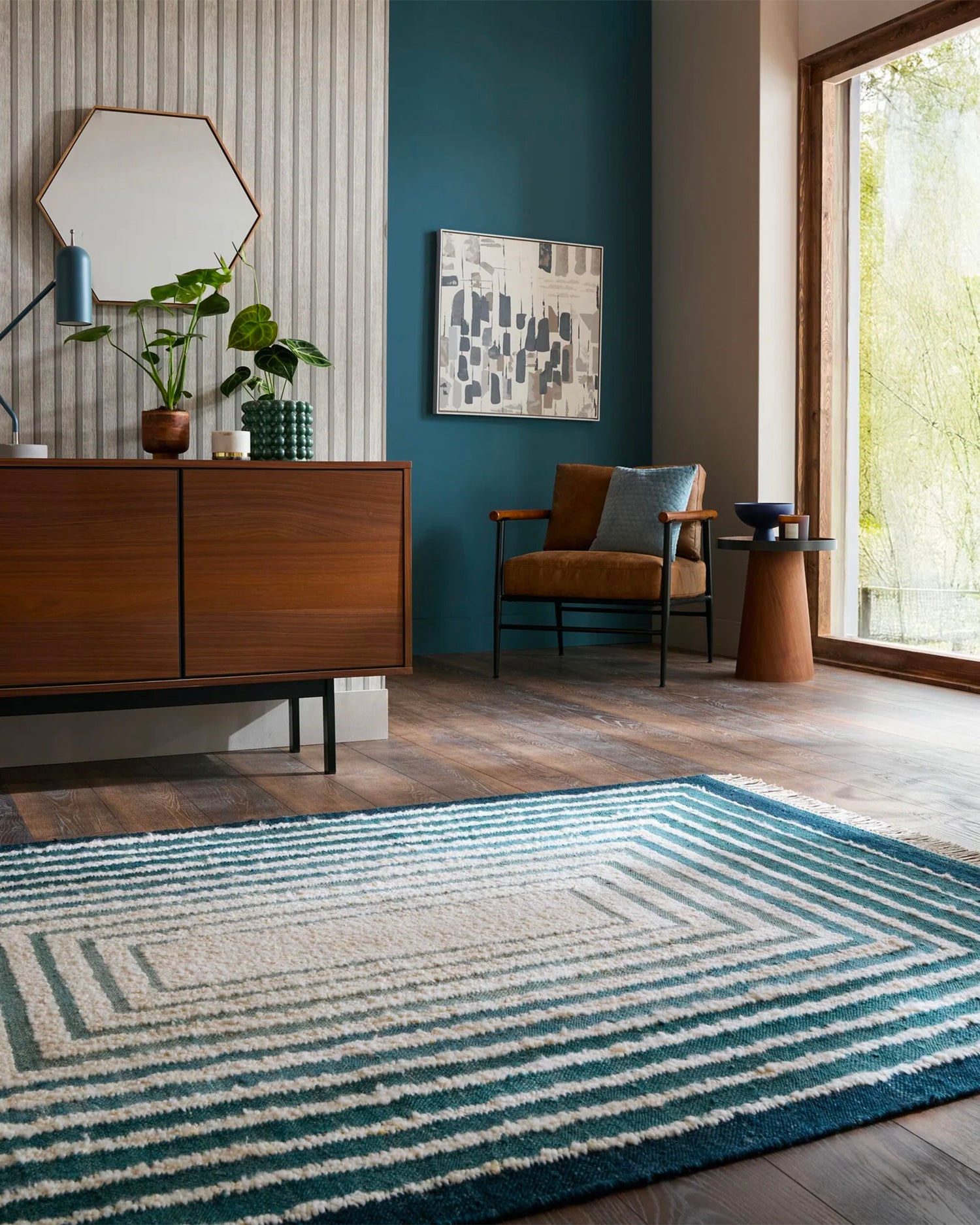 Tappeto fatto a mano in lana Frame