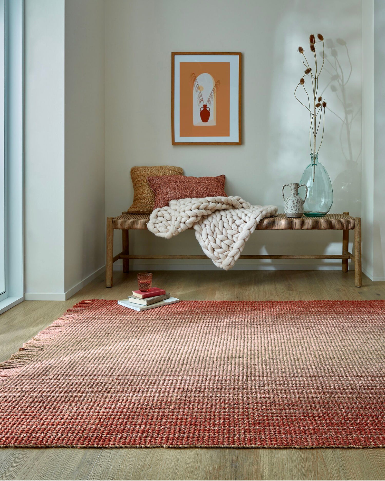 Tappeto in juta Ombre, rosso