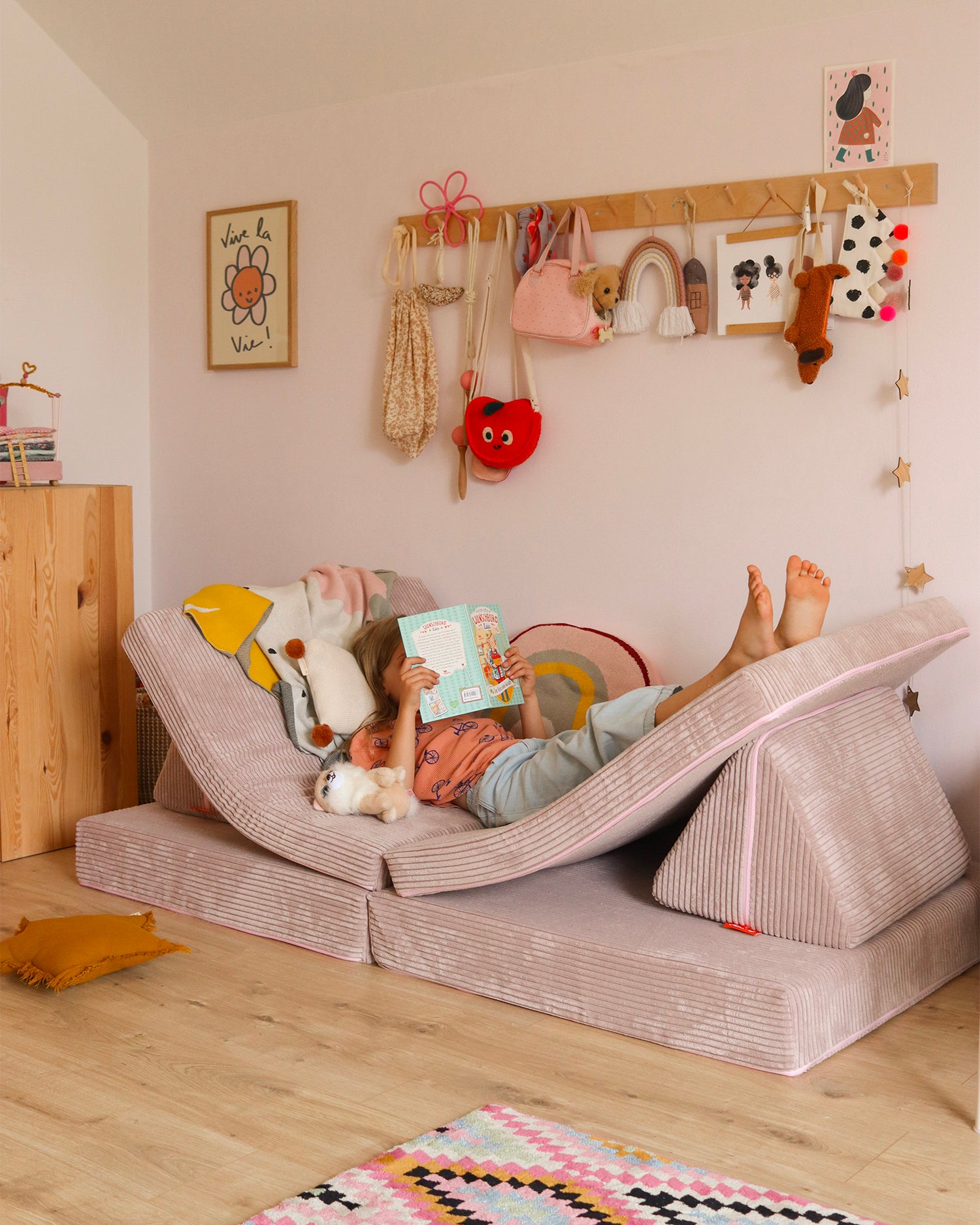 Divano modulare per bambini in velluto a coste