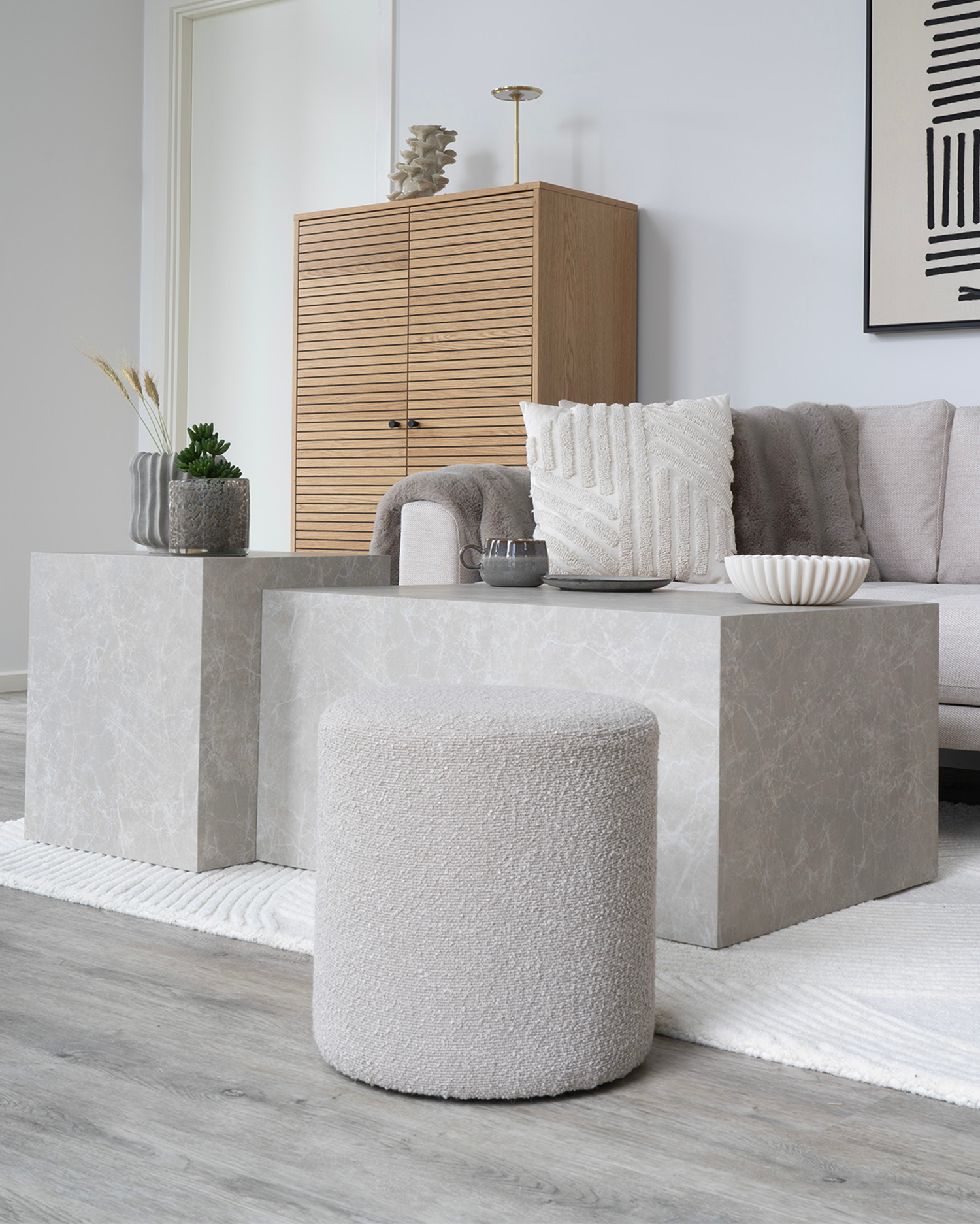 Pouf in bouclé Ejby, beige