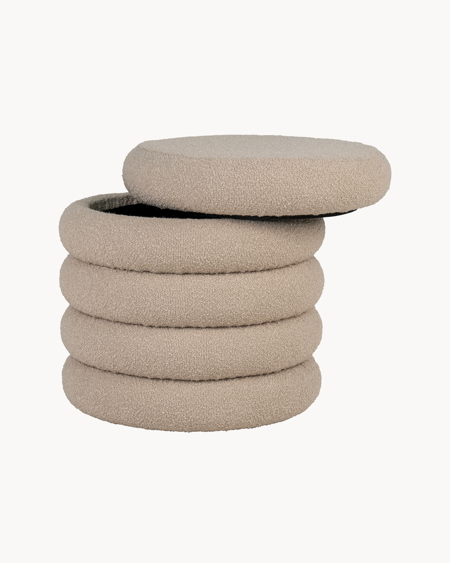 Pouf imbottito in bouclé con contenitore Brooklyn