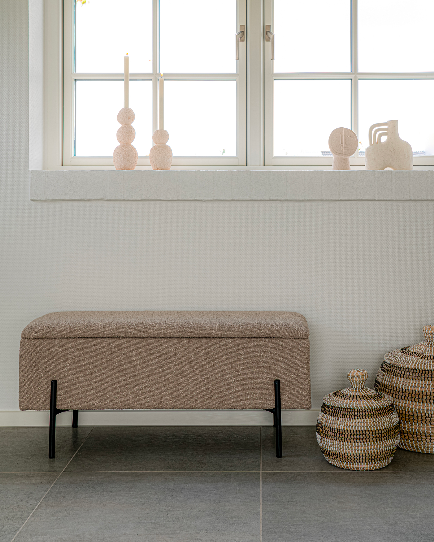 Panca in bouclè con contenitore Watford, beige