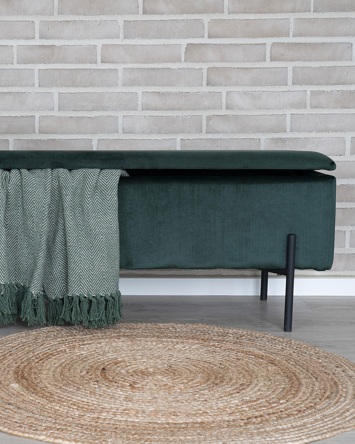 Panca in velluto con contenitore Watford, verde