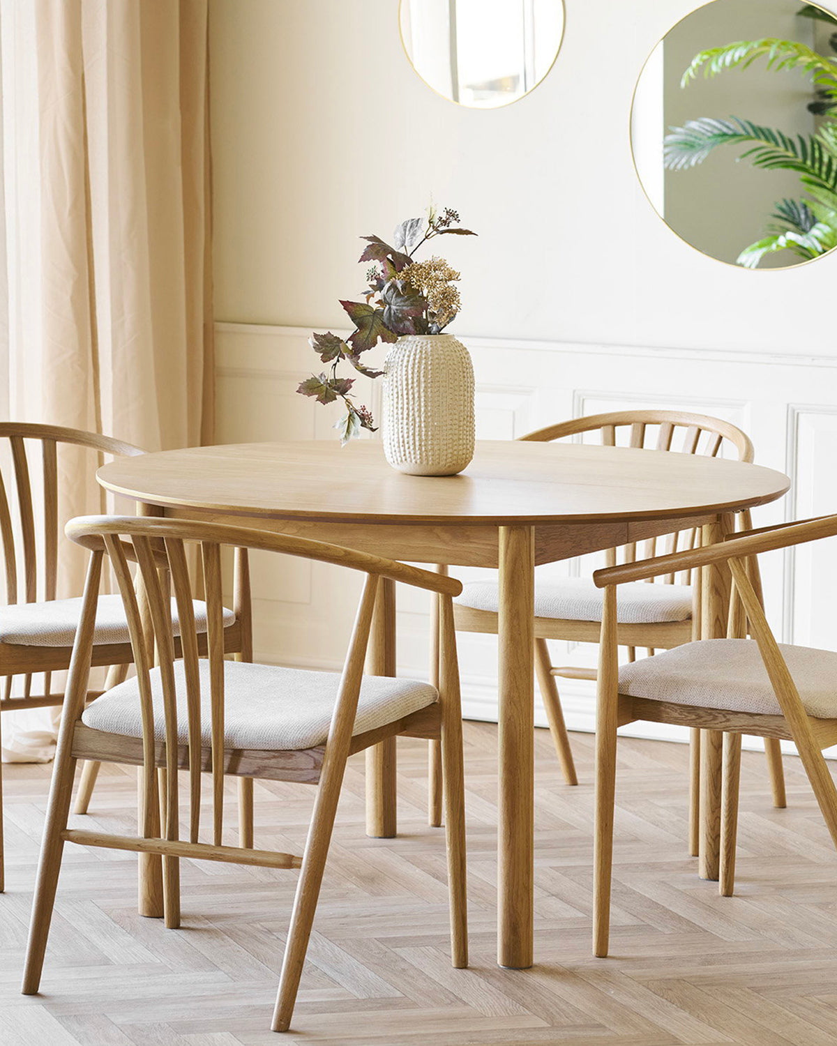 Set 2 sedie da pranzo in rovere con seduta in tessuto Agustin