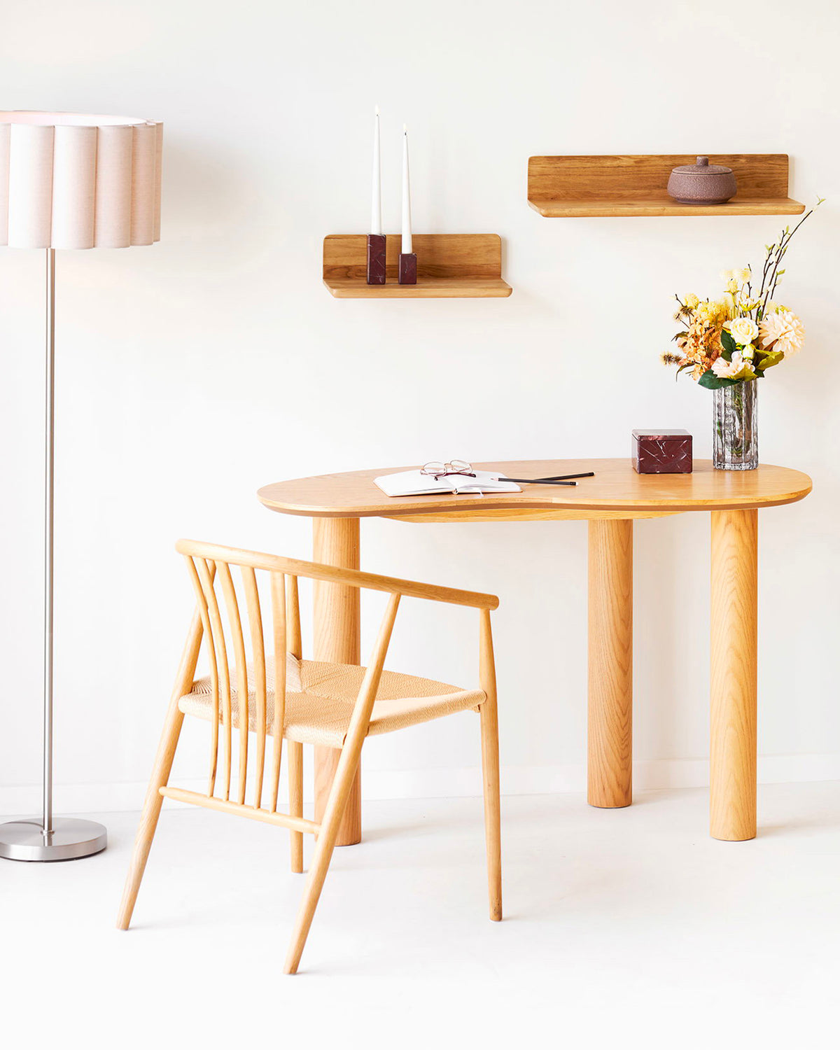 Set 2 sedie da pranzo in rovere con seduta intrecciata Agustin