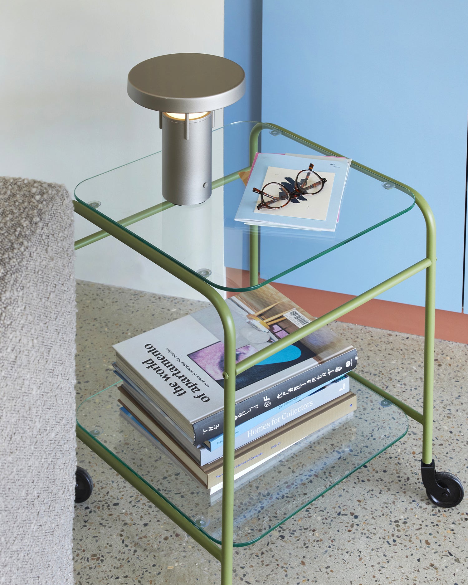 Carrello portaoggetti in vetro e metallo Zephyr