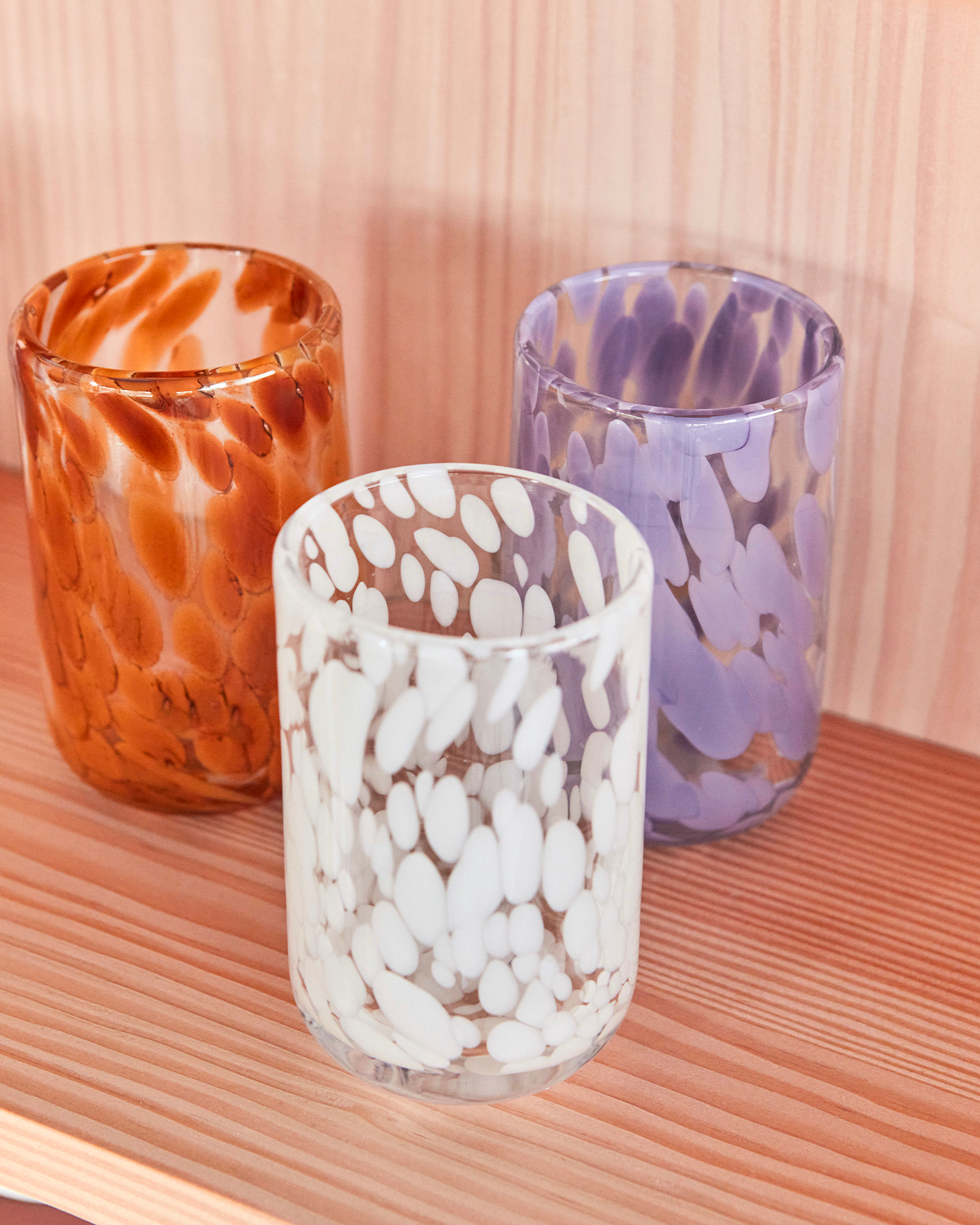 Set 4 bicchieri in vetro fatti a mano con decoro Jali, viola
