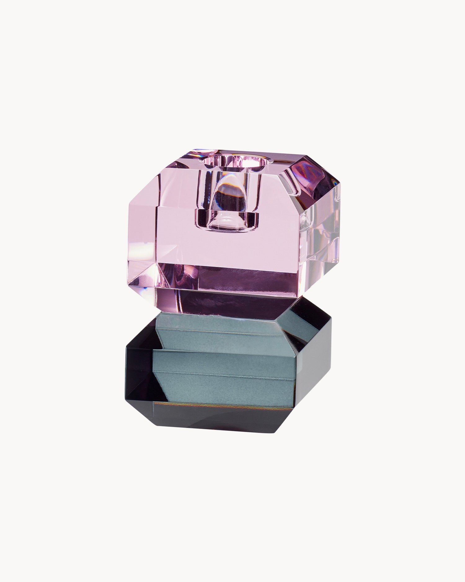 Portacandele in cristallo realizzato a mano Gem, rosa e grigio
