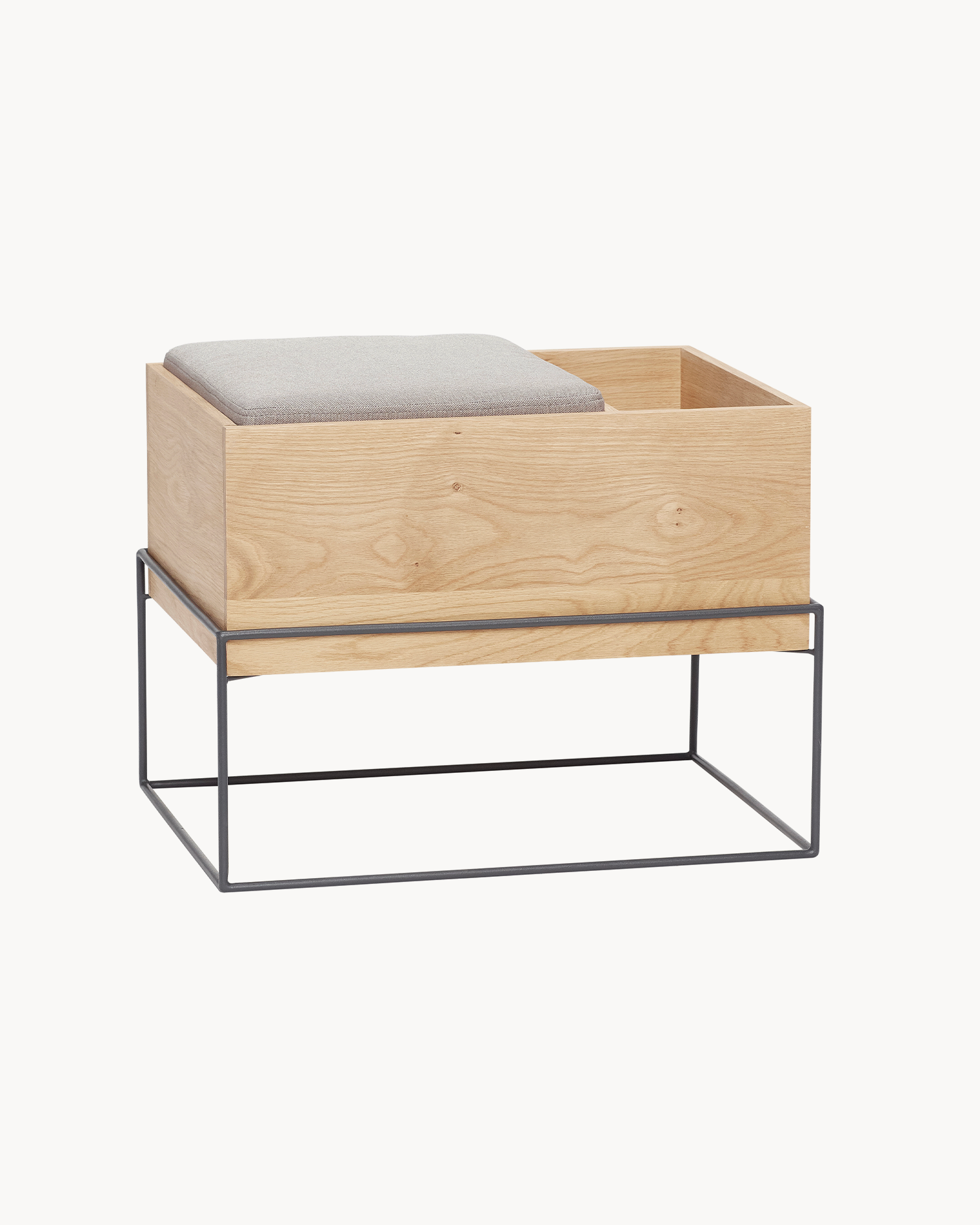 Panca in legno di rovere e metallo con contenitore Collect
