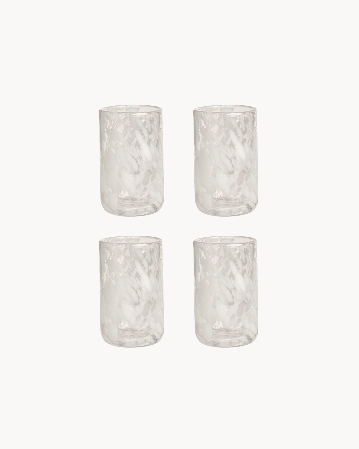 Set 4 bicchieri in vetro fatti a mano con decoro Jali, bianchi