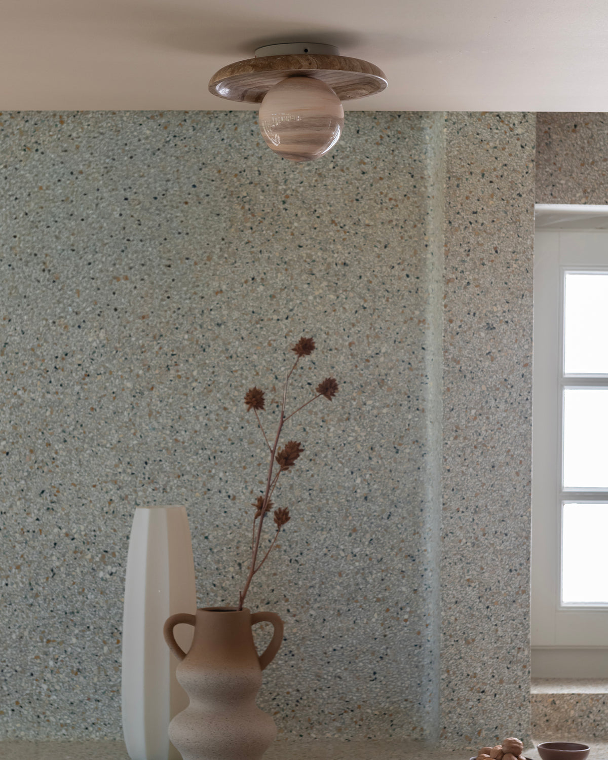 Lampada da soffitto e parete in travertino e vetro Tivoli