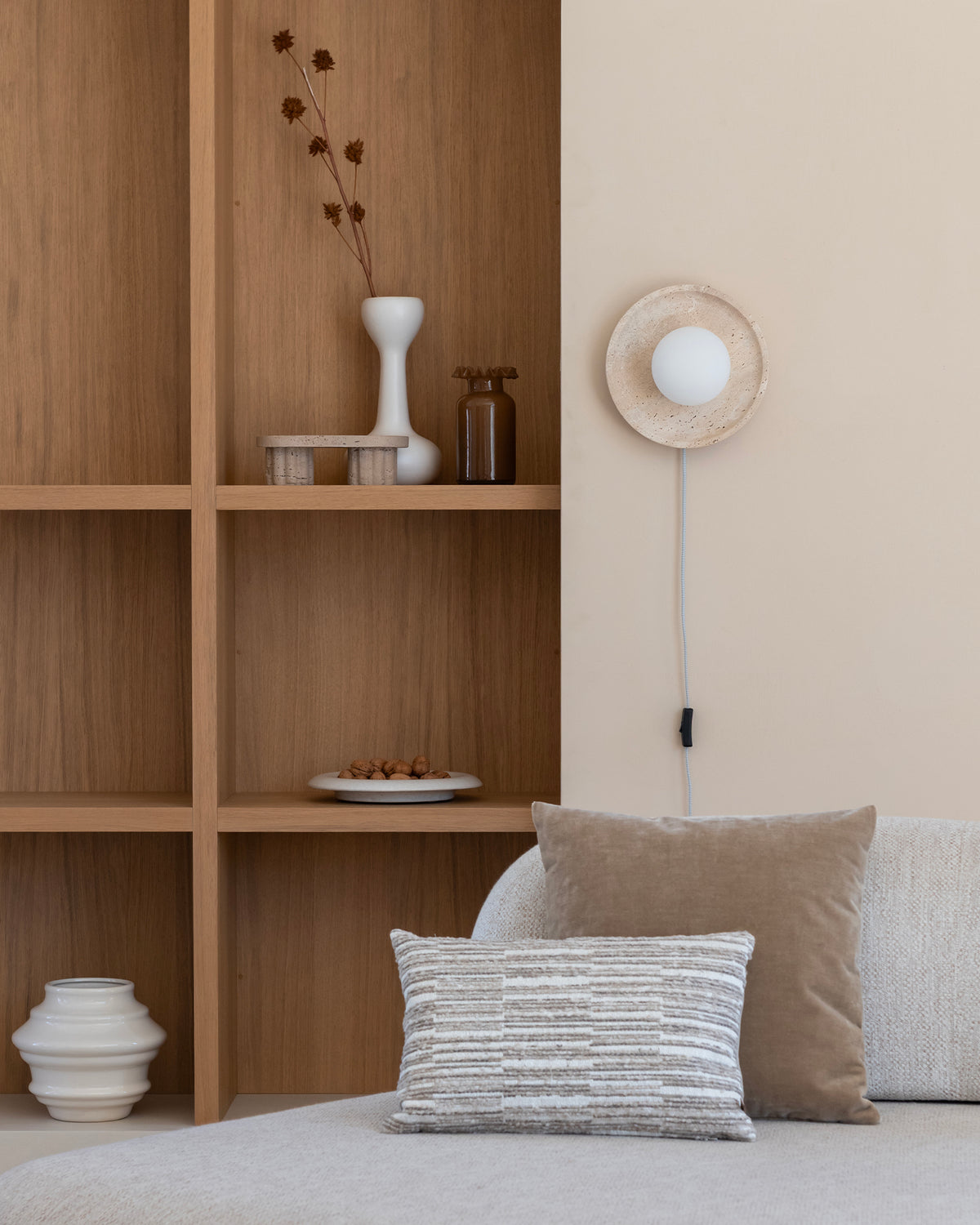 Lampada da soffitto e parete in travertino e vetro Tivoli