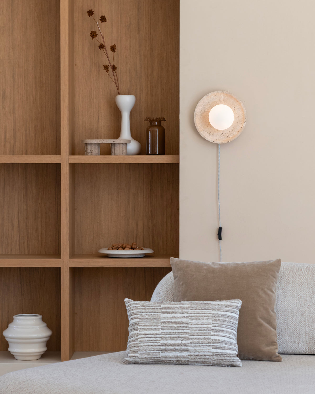 Lampada da soffitto e parete in travertino e vetro Tivoli