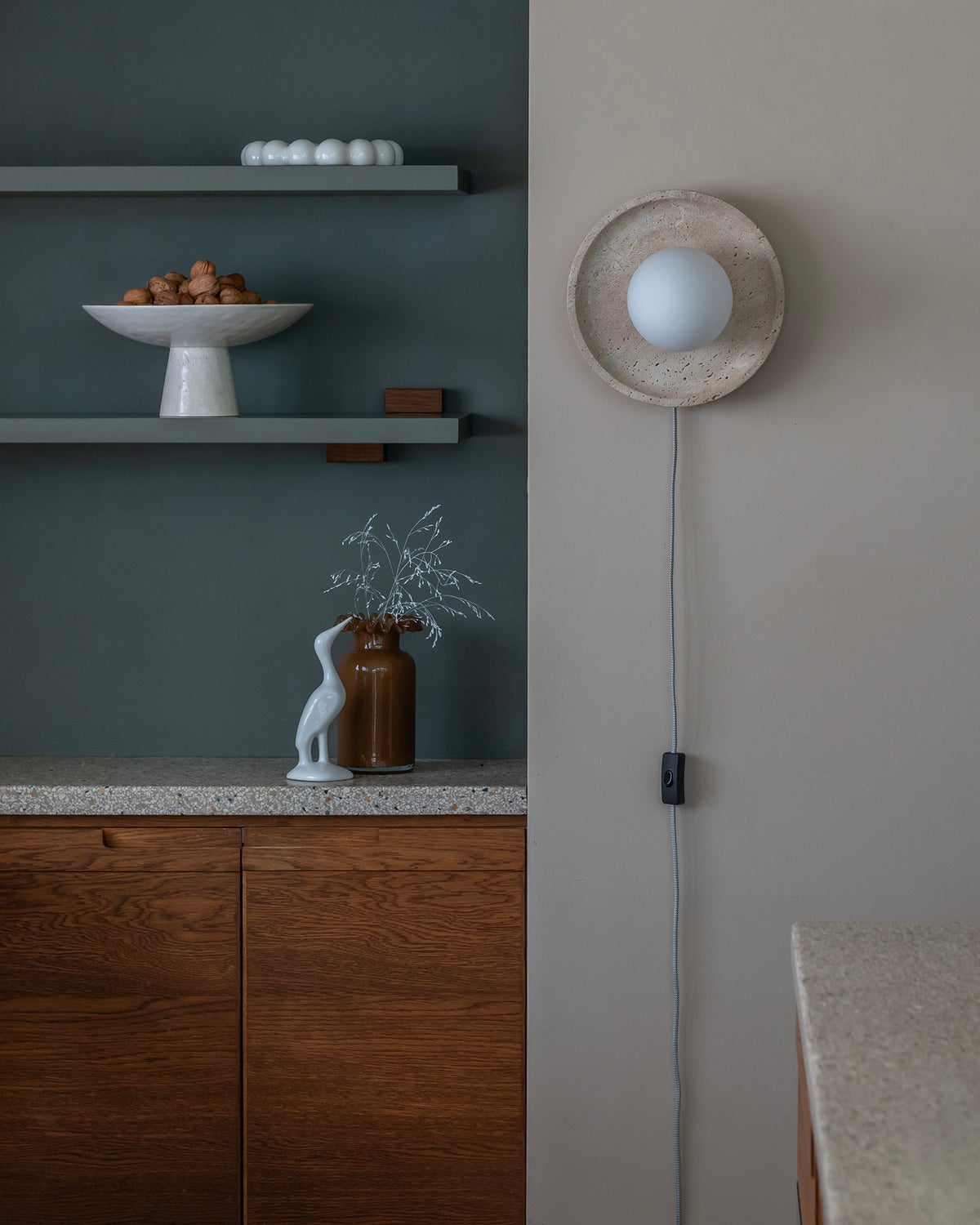 Lampada da soffitto e parete in travertino e vetro Tivoli