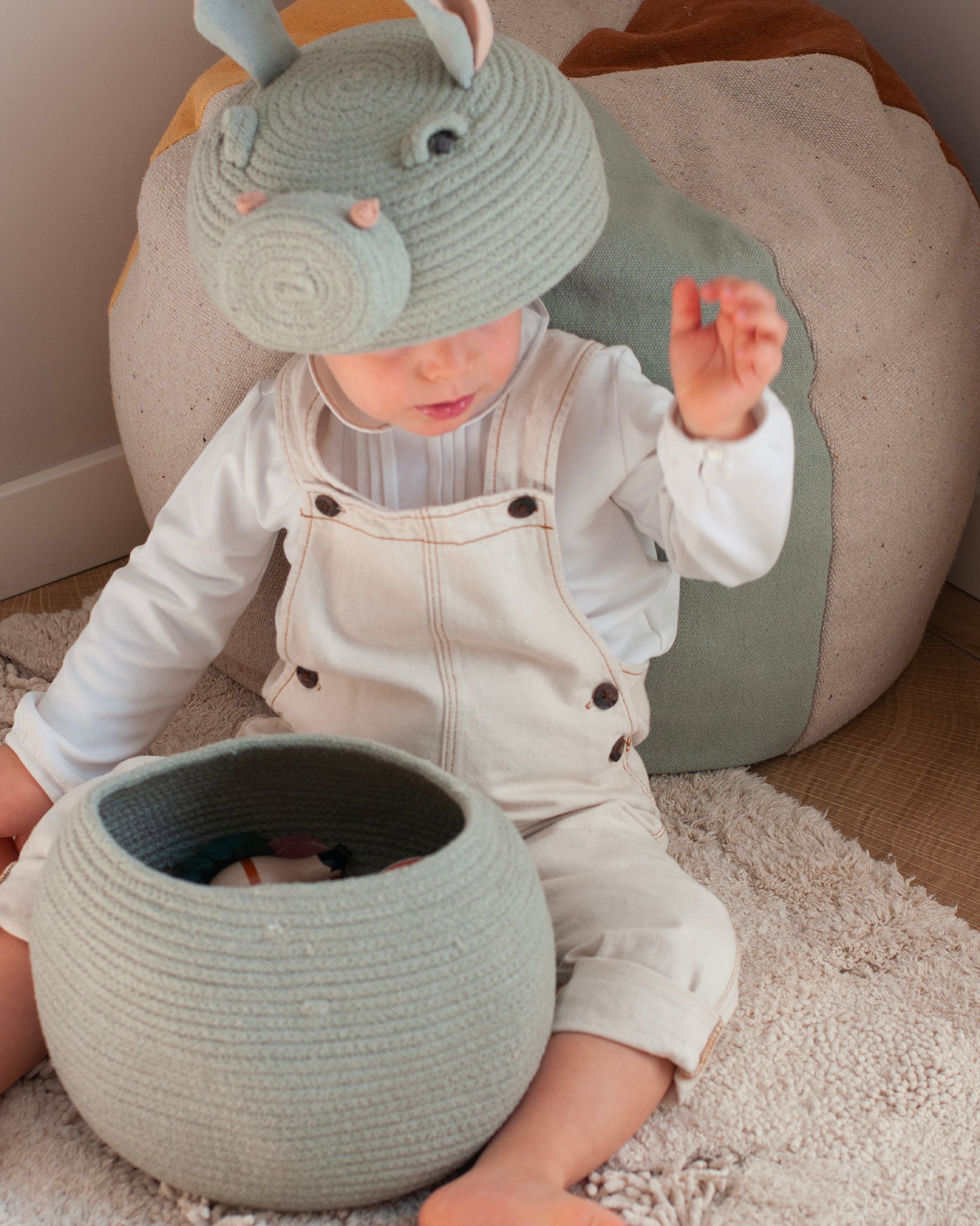 Cesto con coperchio realizzato a mano Henry the Hippo