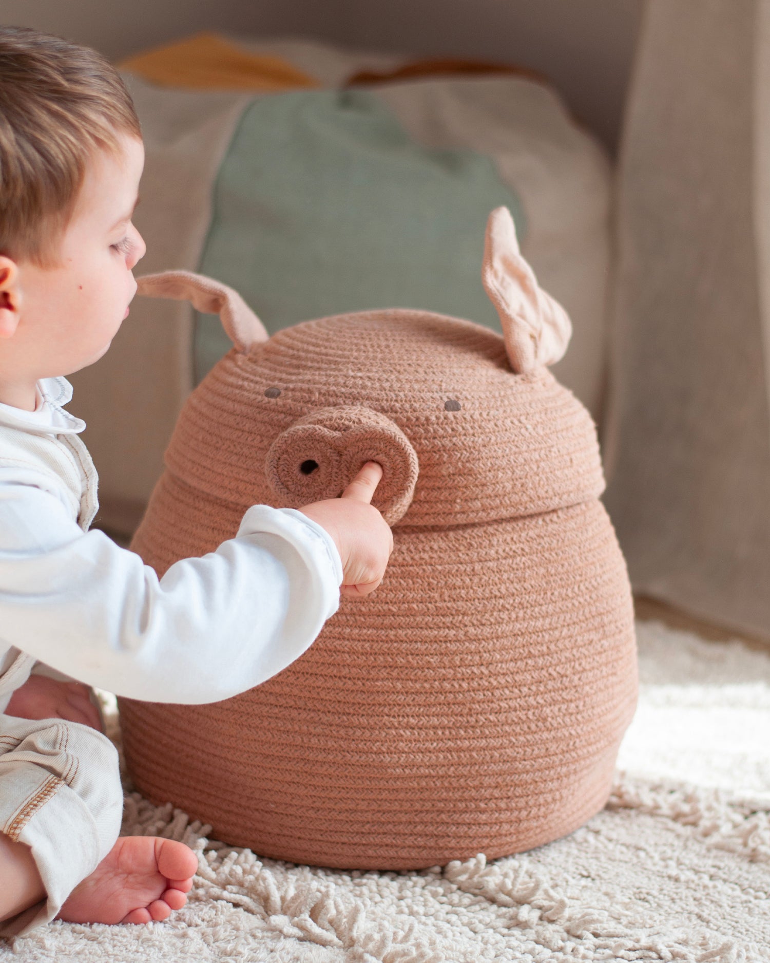 Cesto con coperchio realizzato a mano Peggy the Pig