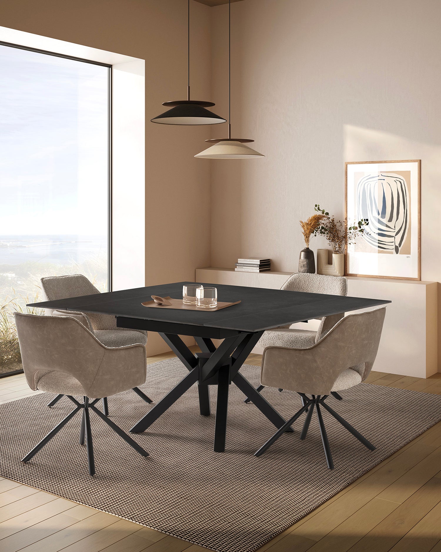 Tavolo da pranzo allungabile con piano in pietra Arlene