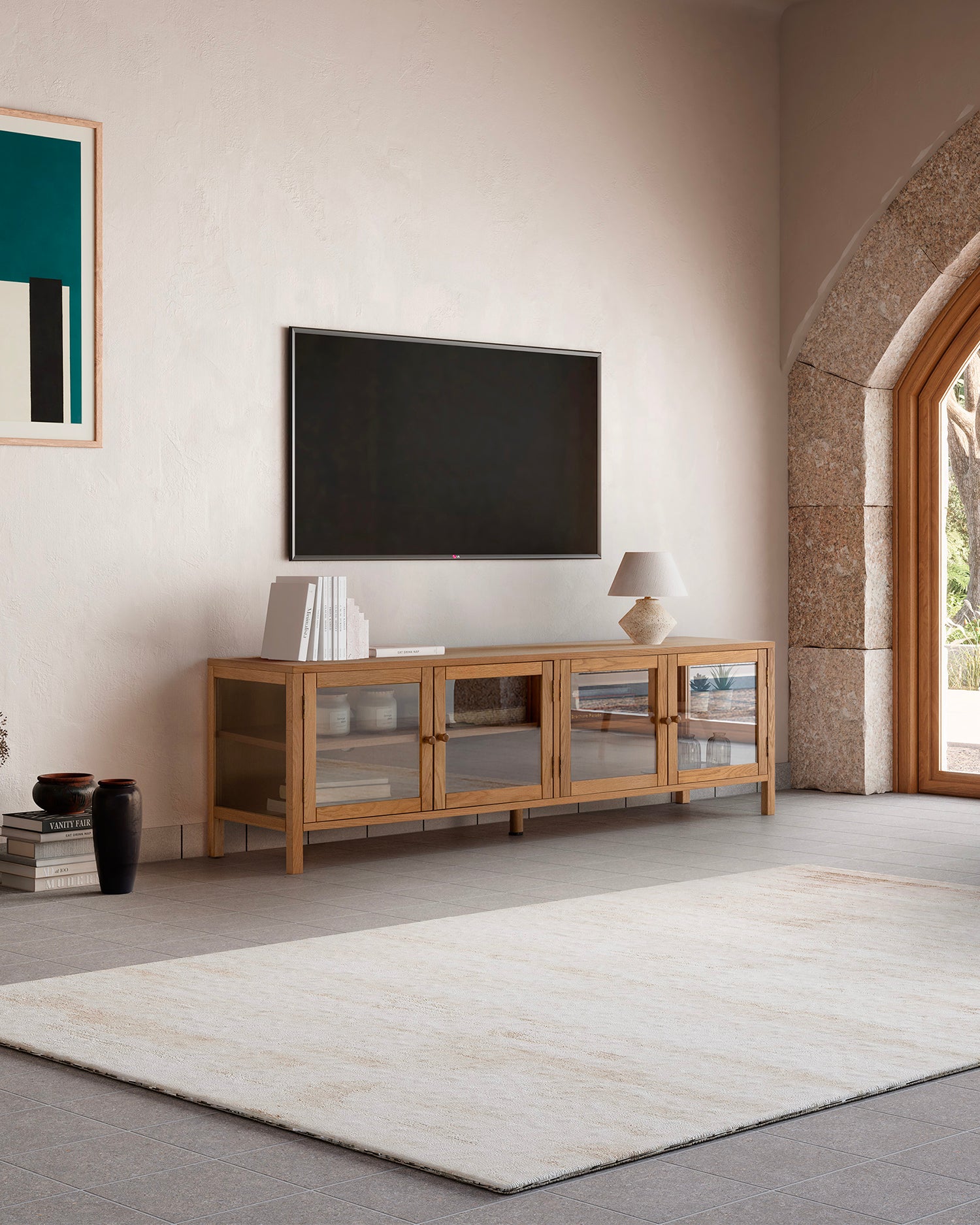 Mobile tv in legno di rovere con ante in vetro Ceci
