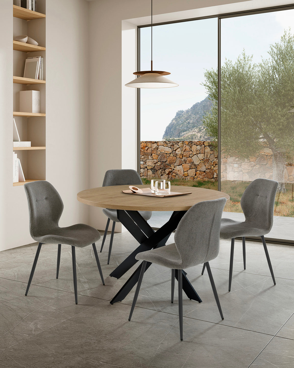 Set 4 sedie da pranzo imbottite Ansu - Tessuto/Metallo