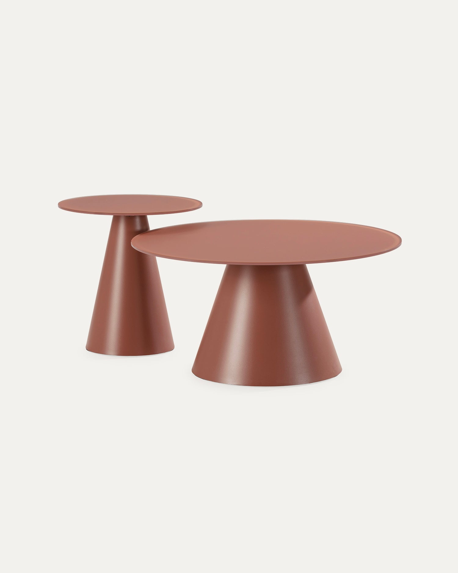 Set 2 tavolini da salotto con base in metallo e piano in vetro Vida