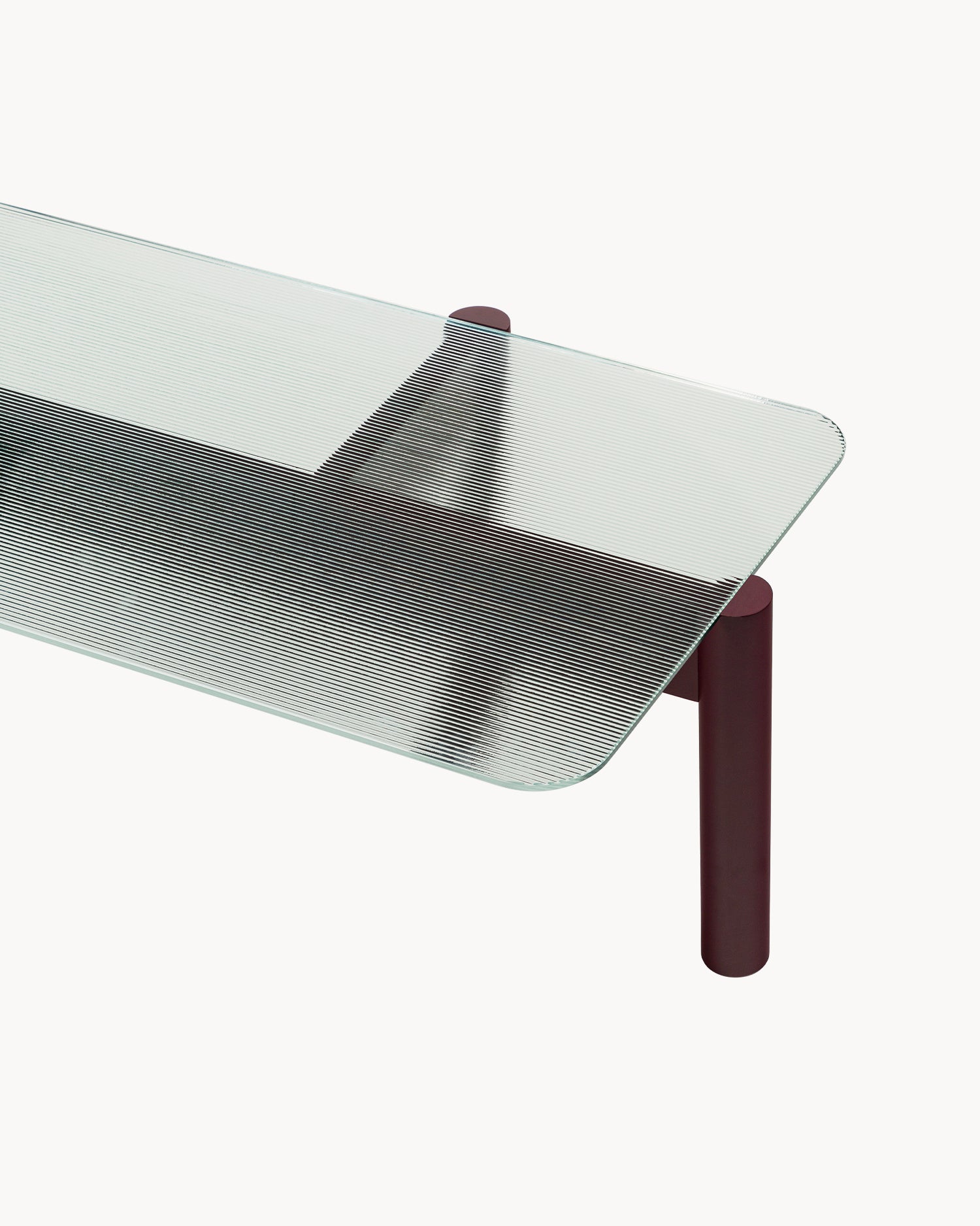 Tavolino da salotto in legno e vetro scanalato Kob, burgundy