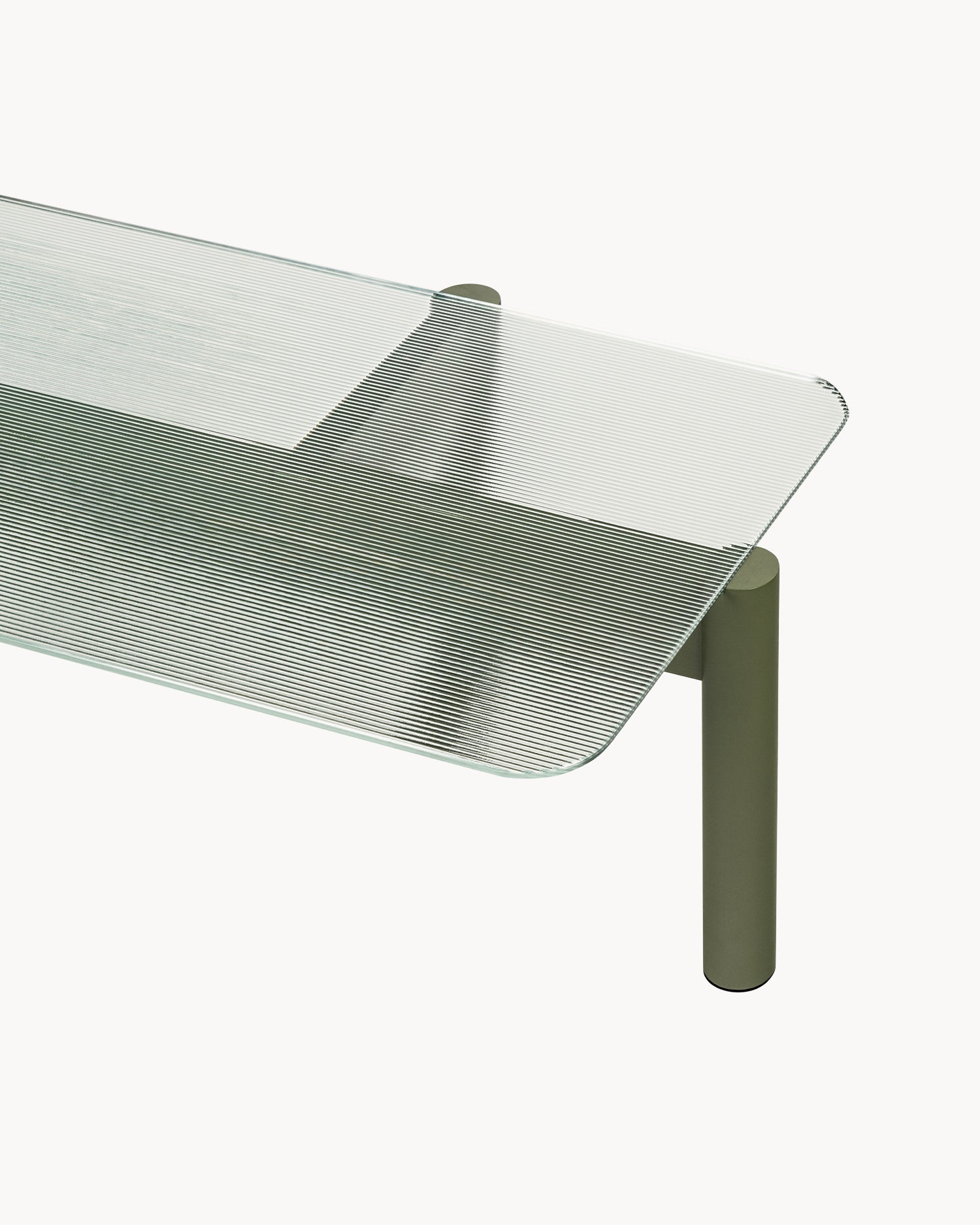 Tavolino da salotto in legno e vetro scanalato Kob, verde oliva