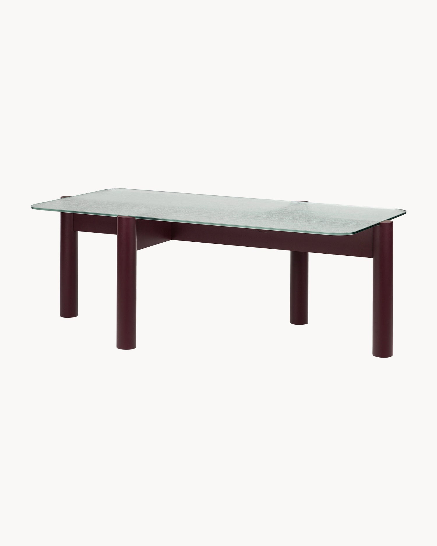 Tavolino da salotto in legno e vetro scanalato Kob, burgundy