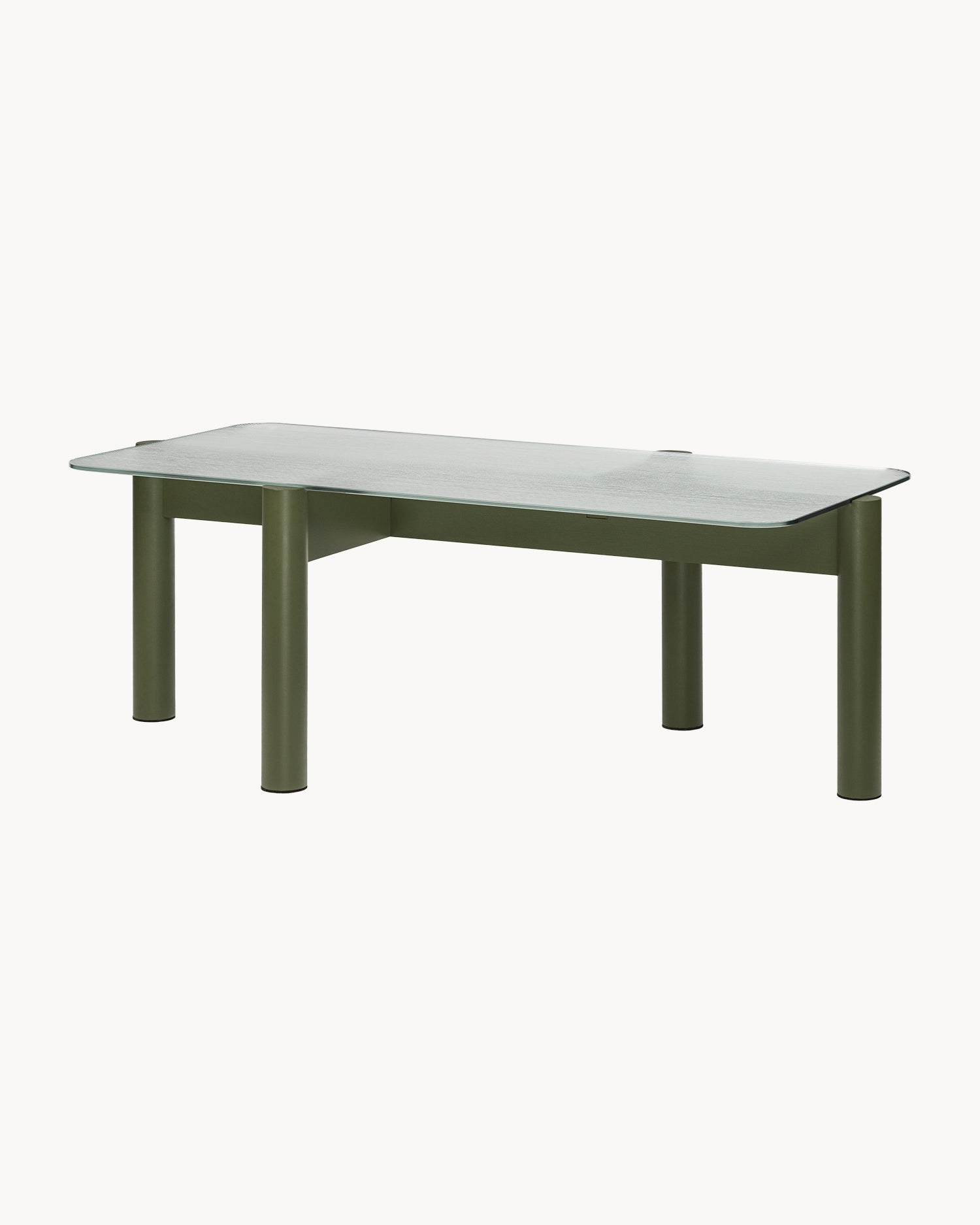 Tavolino da salotto in legno e vetro scanalato Kob, verde oliva