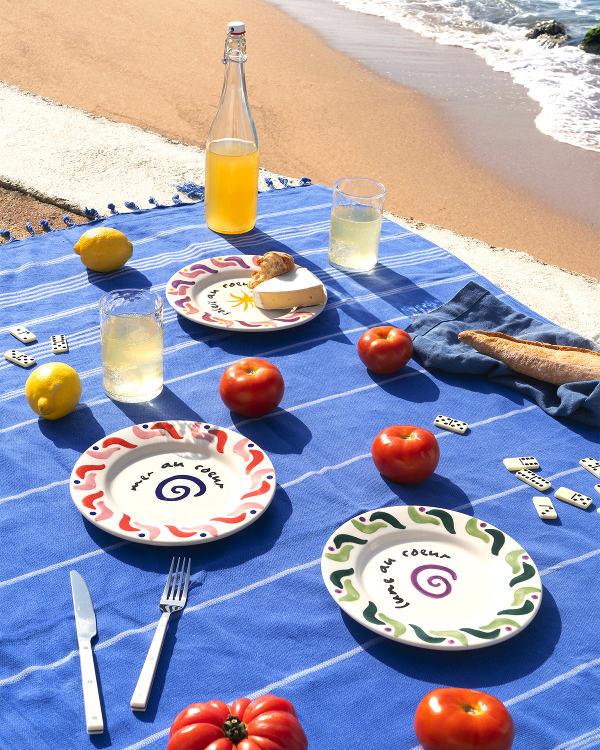 Set 4 piatti in argilla dipinti a mano Cala Secreta - Argilla bianca