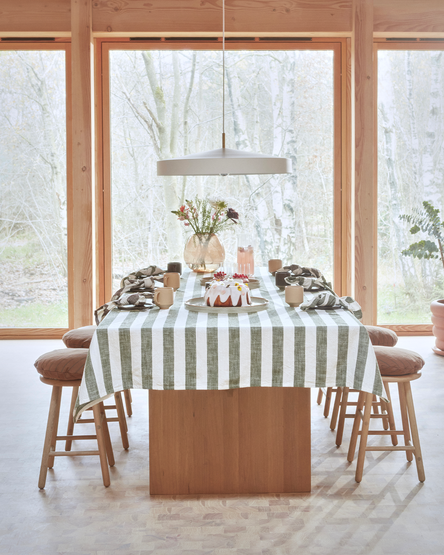 Tovaglia in cotone organico a righe azzurre Striped, 260x140