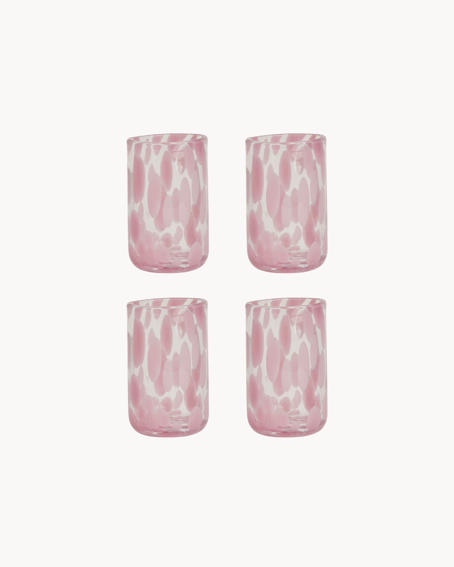 Set 4 bicchieri in vetro fatti a mano con decoro Jali, rosa
