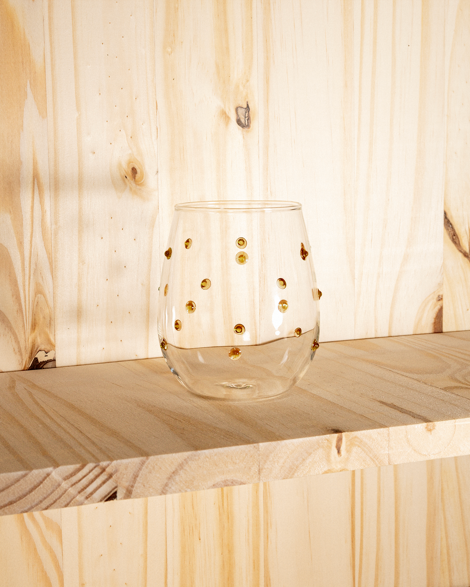 Set 4 bicchieri in vetro con pois Leni, ambra