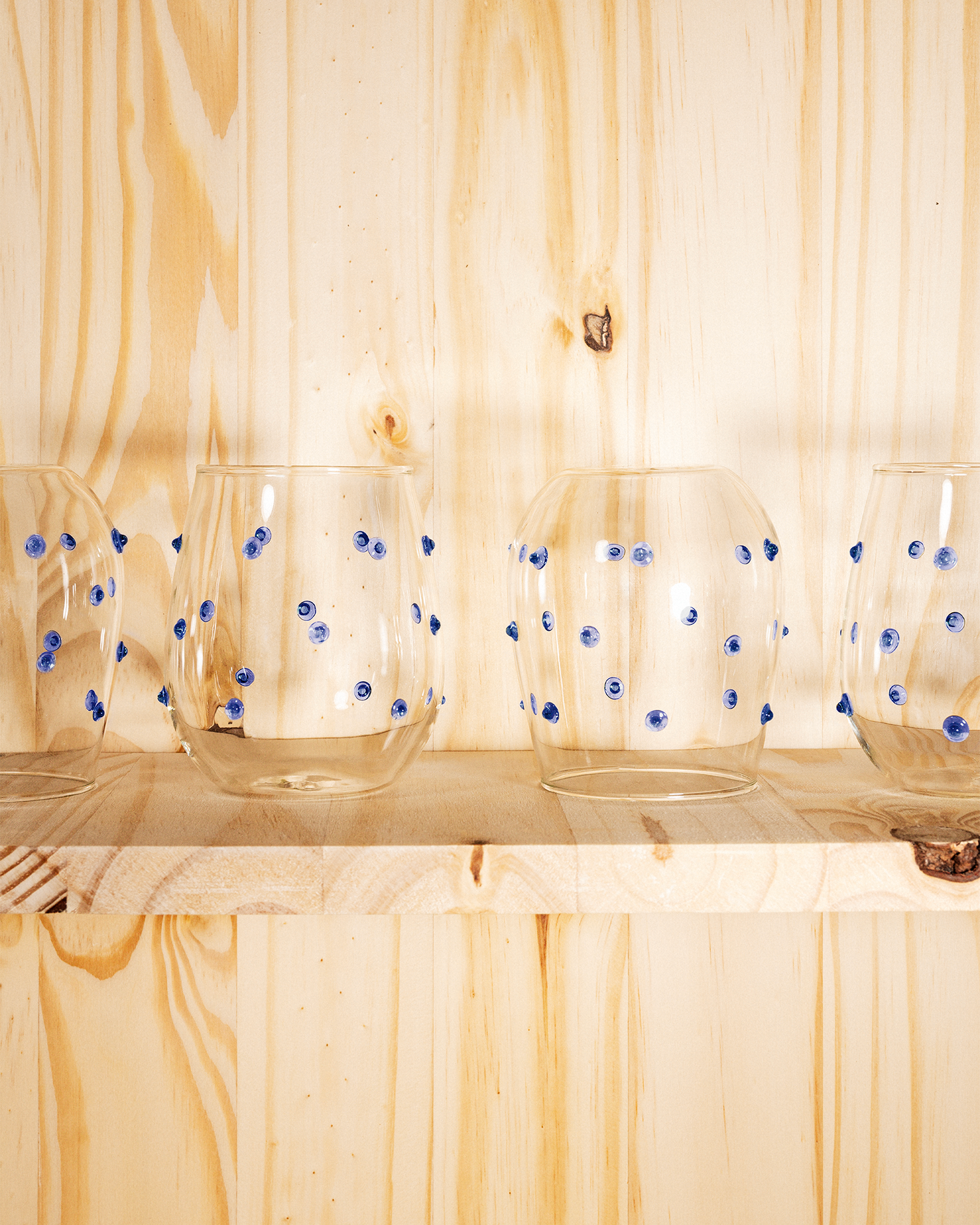 Set 4 bicchieri in vetro con pois Leni, blu