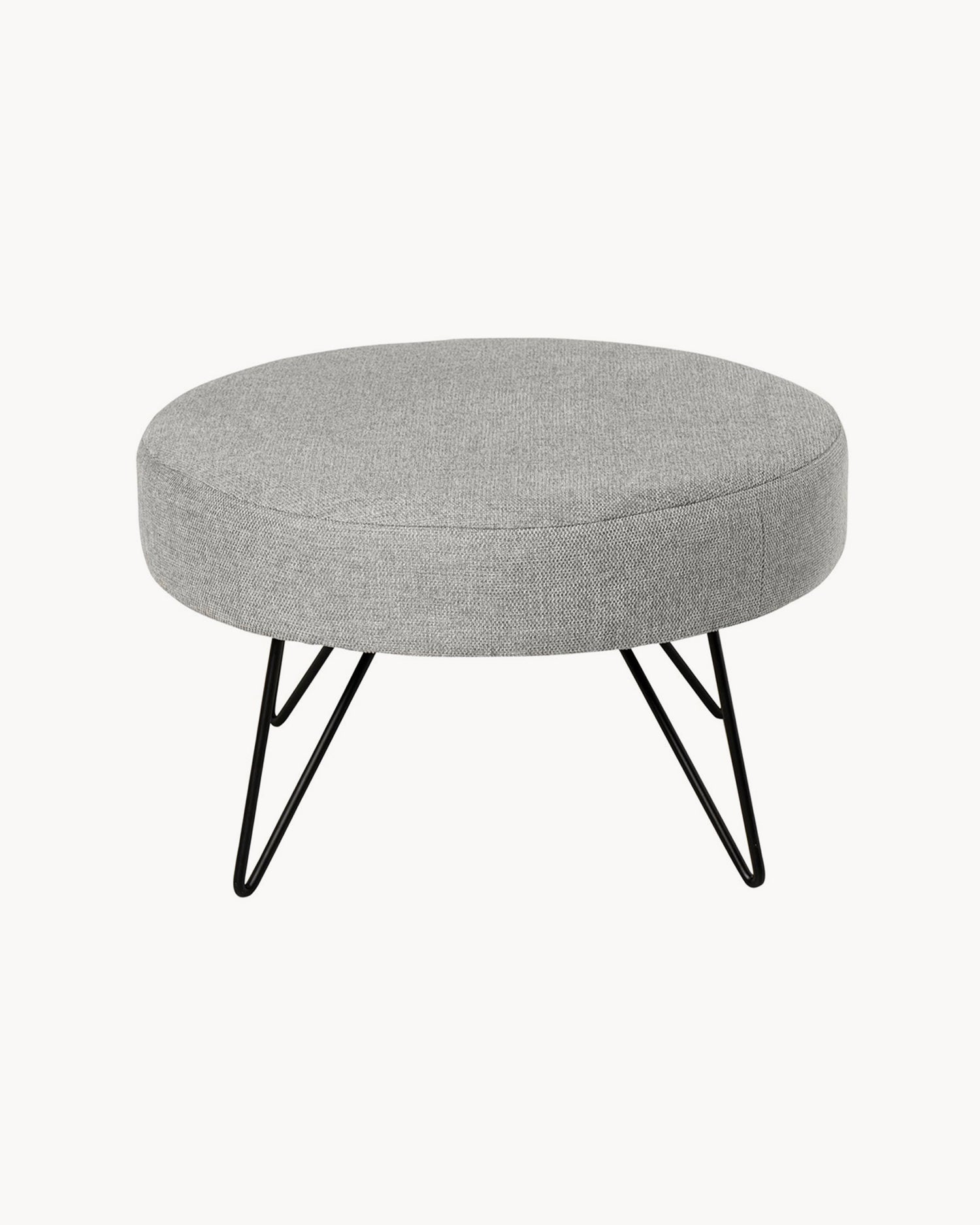 Pouf rotondo imbottito con gambe in metallo Aron - Tessuto