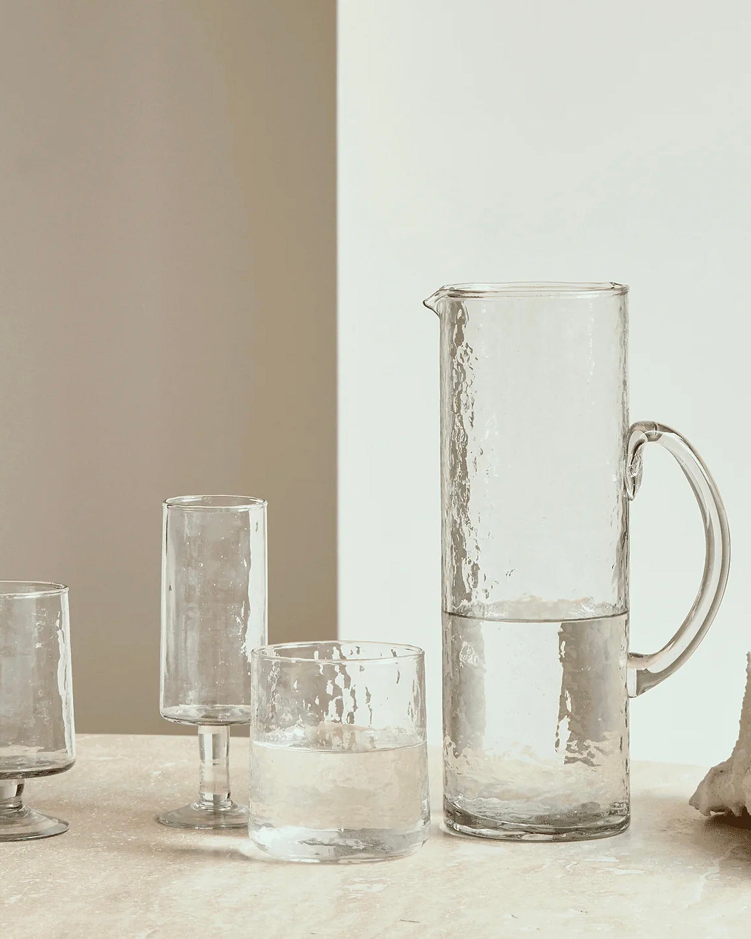 Set 4 flute da champagne in vetro realizzati a mano Hammered