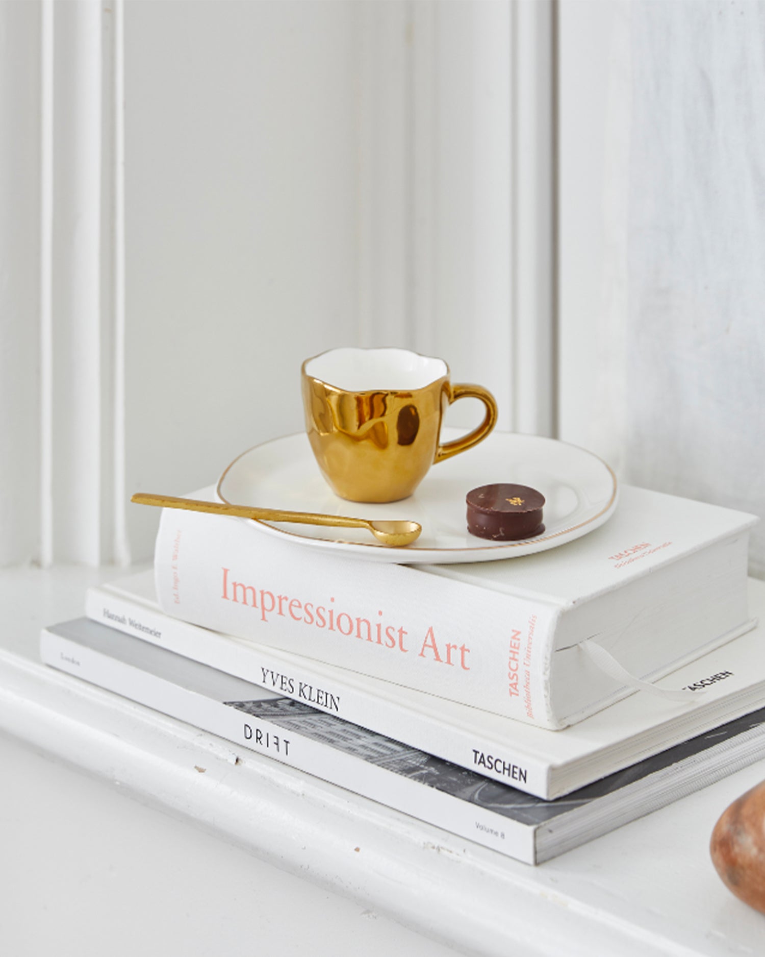 Set 4 tazzine in ceramica con manico oro Good Morning