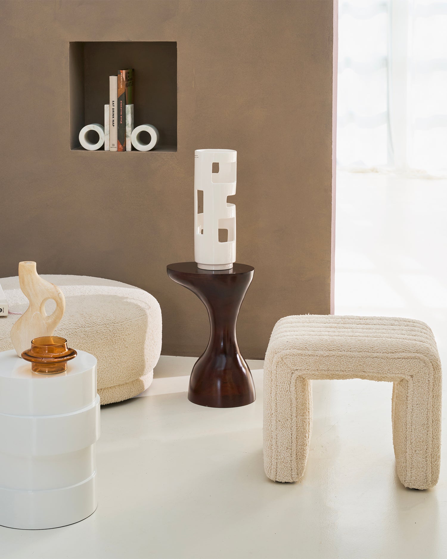 Pouf in lino trapuntato Lyne