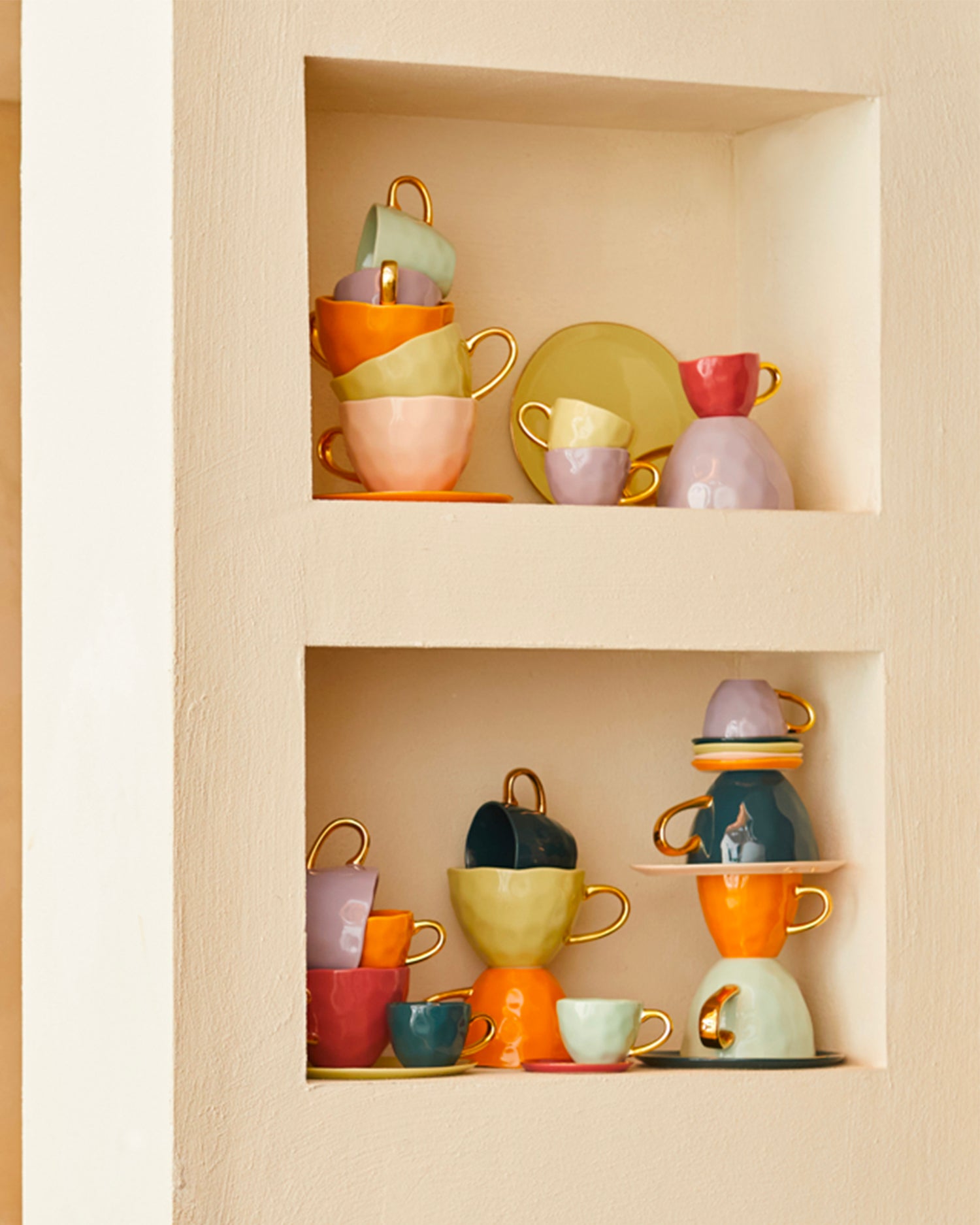 Set 4 tazzine in ceramica con manico oro Good Morning