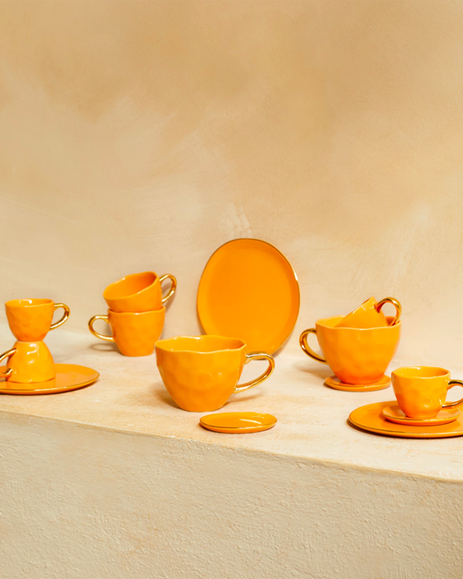 Set 4 tazzine in ceramica con manico oro Good Morning