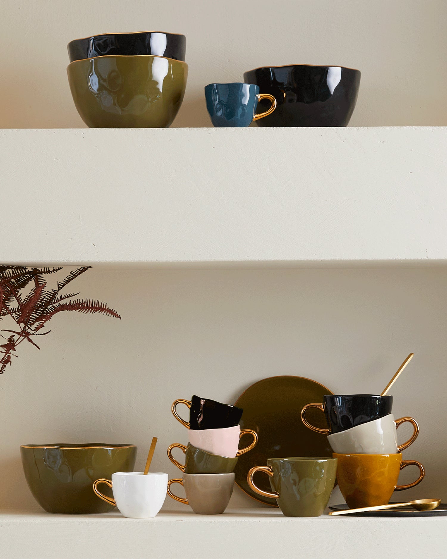 Set 4 tazzine in ceramica con manico oro Good Morning