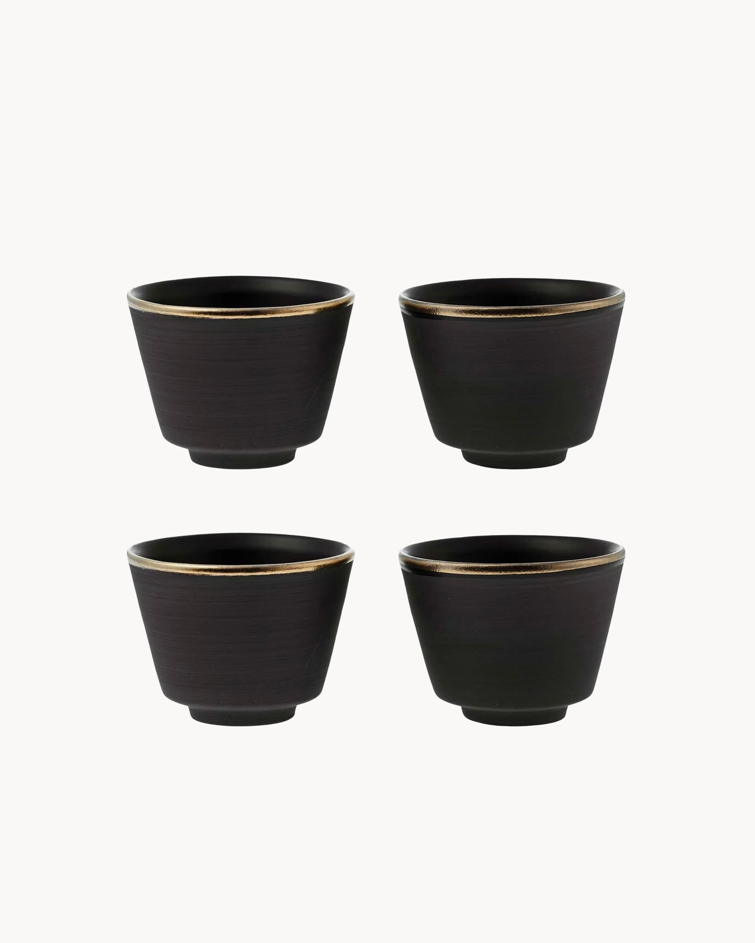 Set 4 tazzine in terracotta nera con bordo oro Eclipse