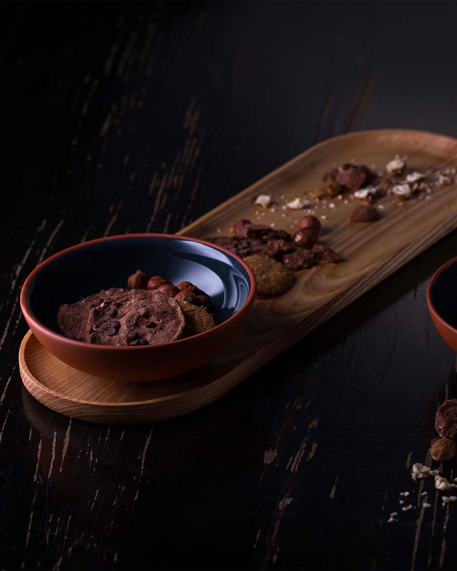 Set 3 bowl in terracotta con vassoio, grigio