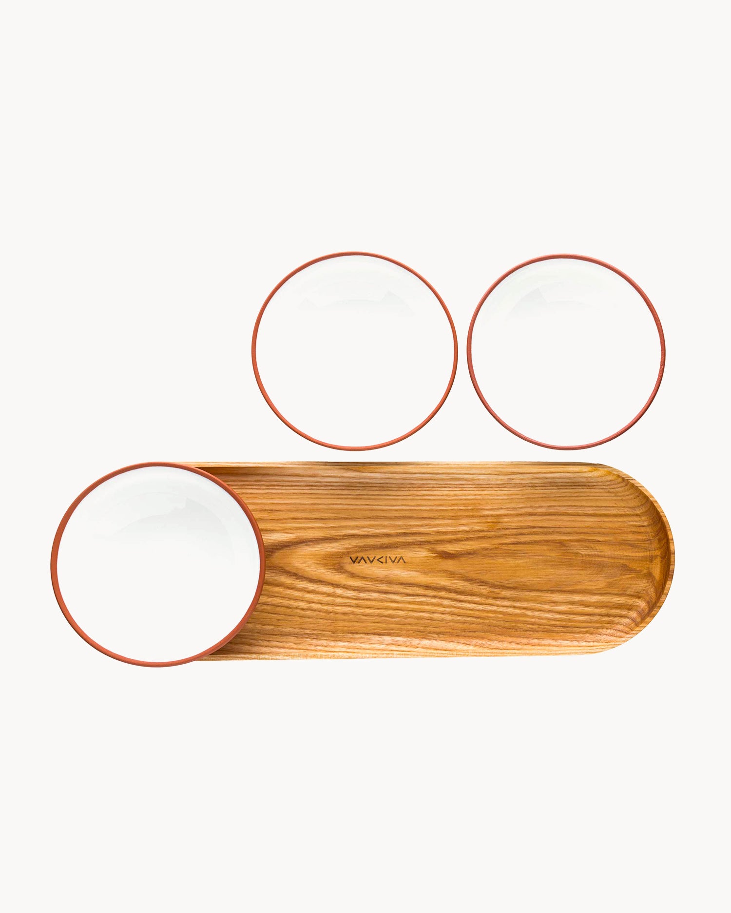 Set 3 bowl in terracotta con vassoio, bianco