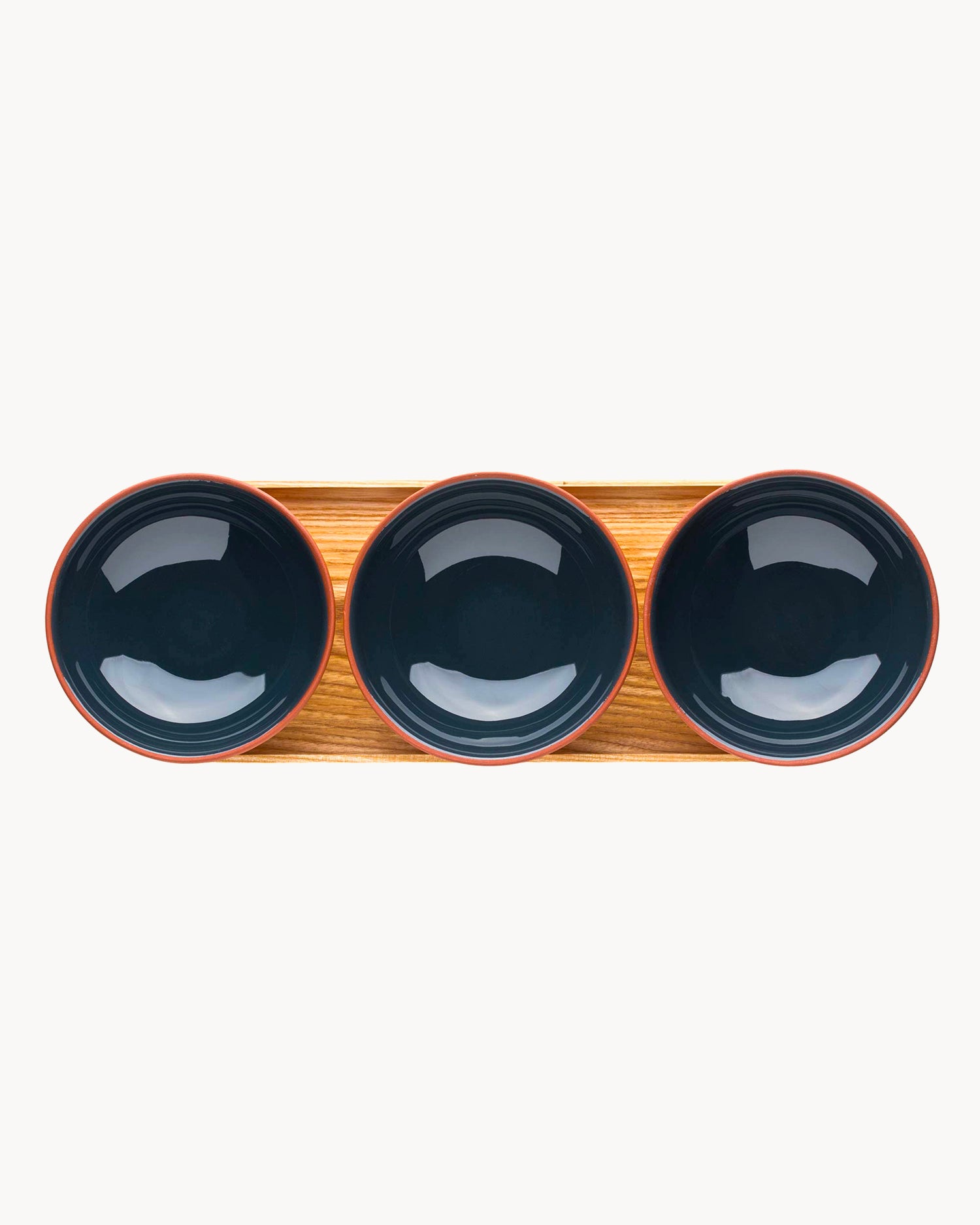 Set 3 bowl in terracotta con vassoio, grigio