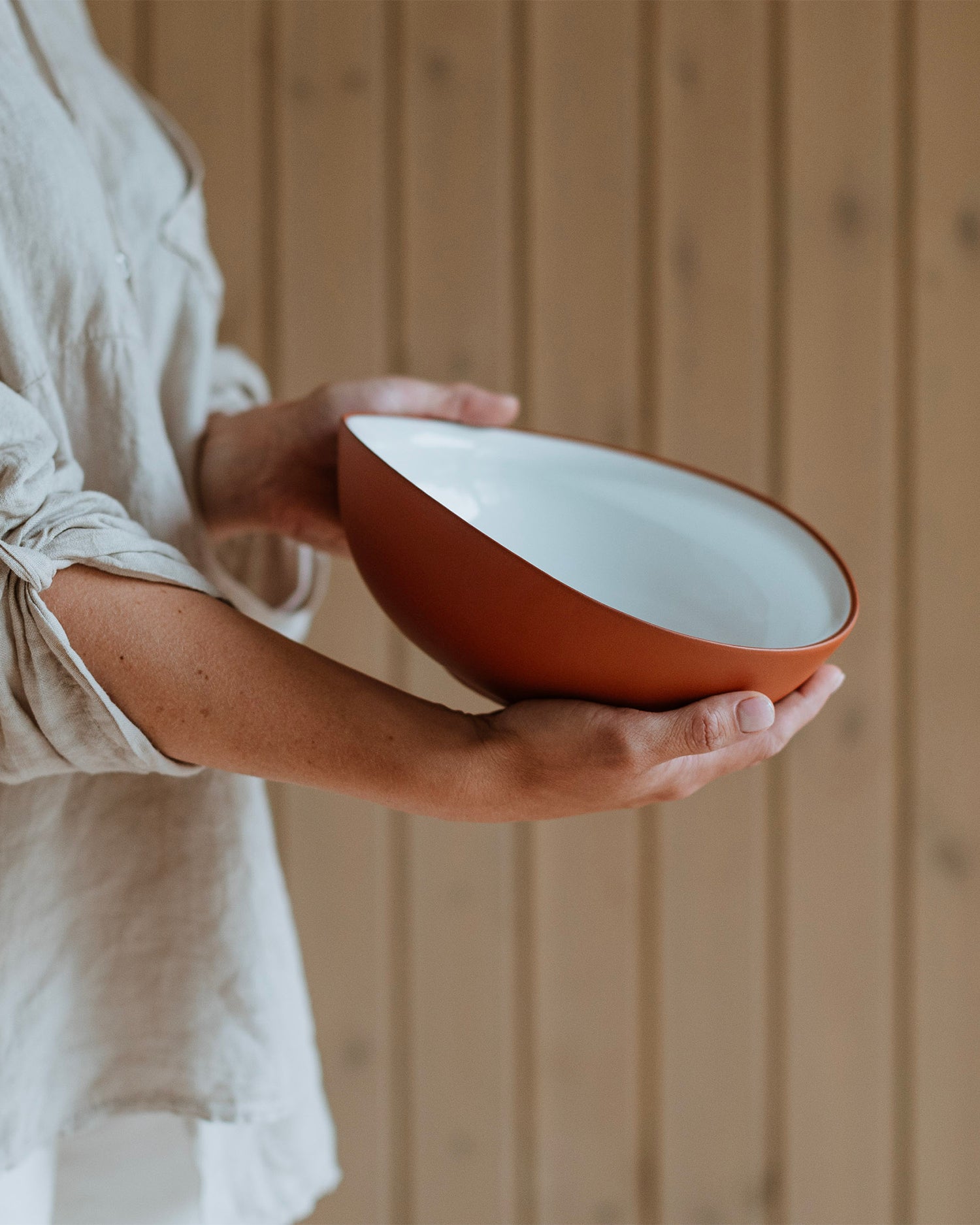 Set 2 bowl curve in terracotta Earth, bianco
