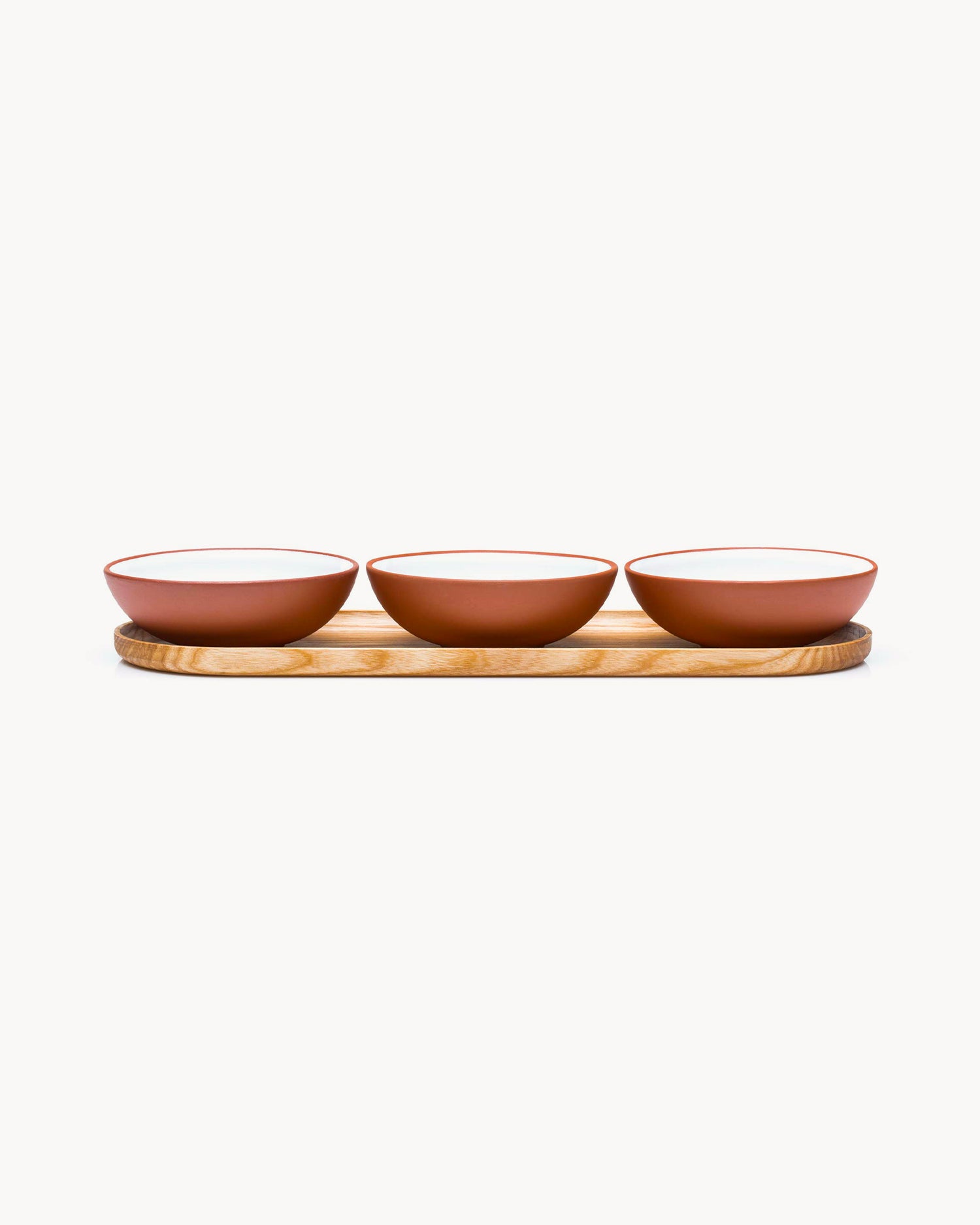 Set 3 bowl in terracotta con vassoio, bianco
