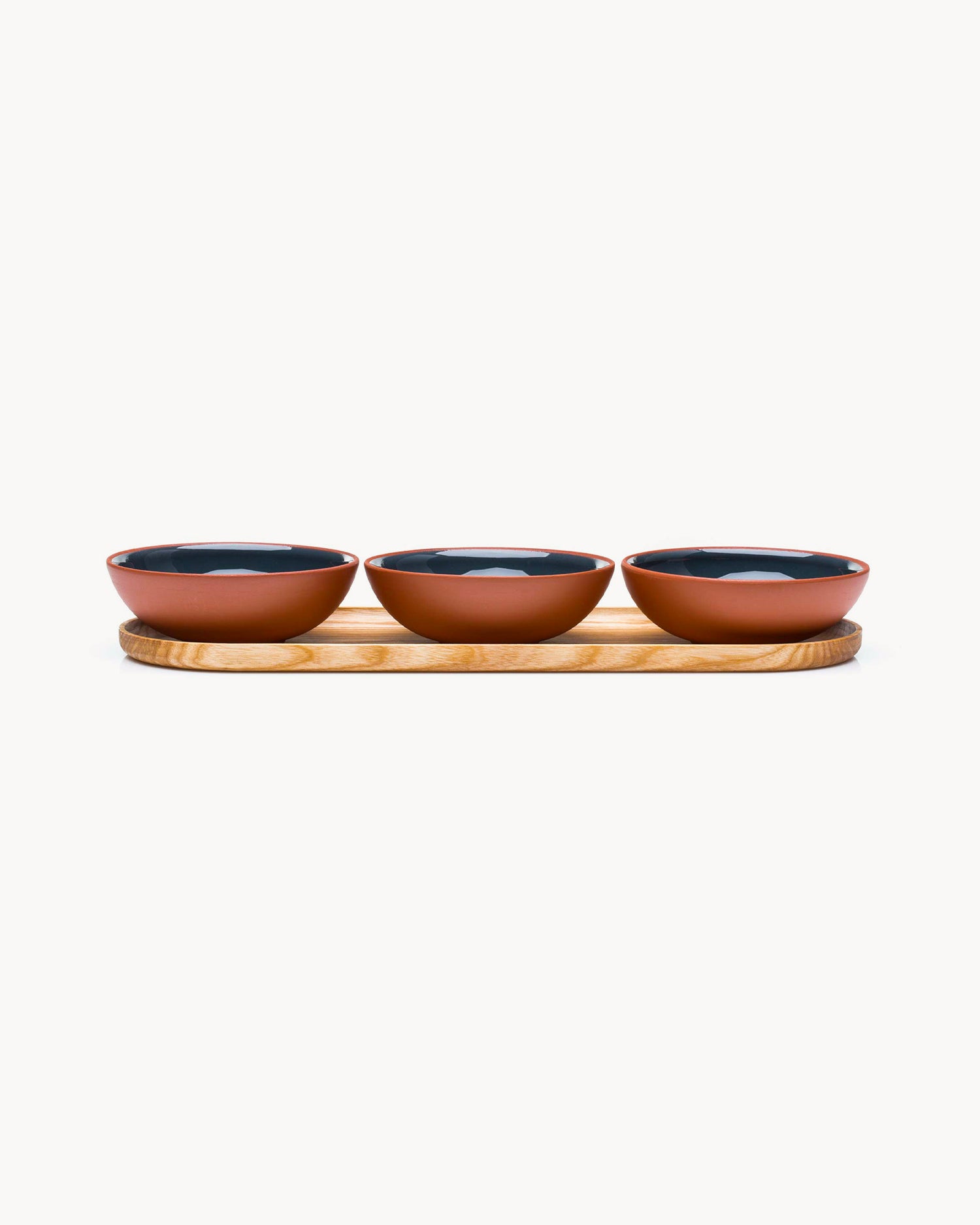 Set 3 bowl in terracotta con vassoio, grigio