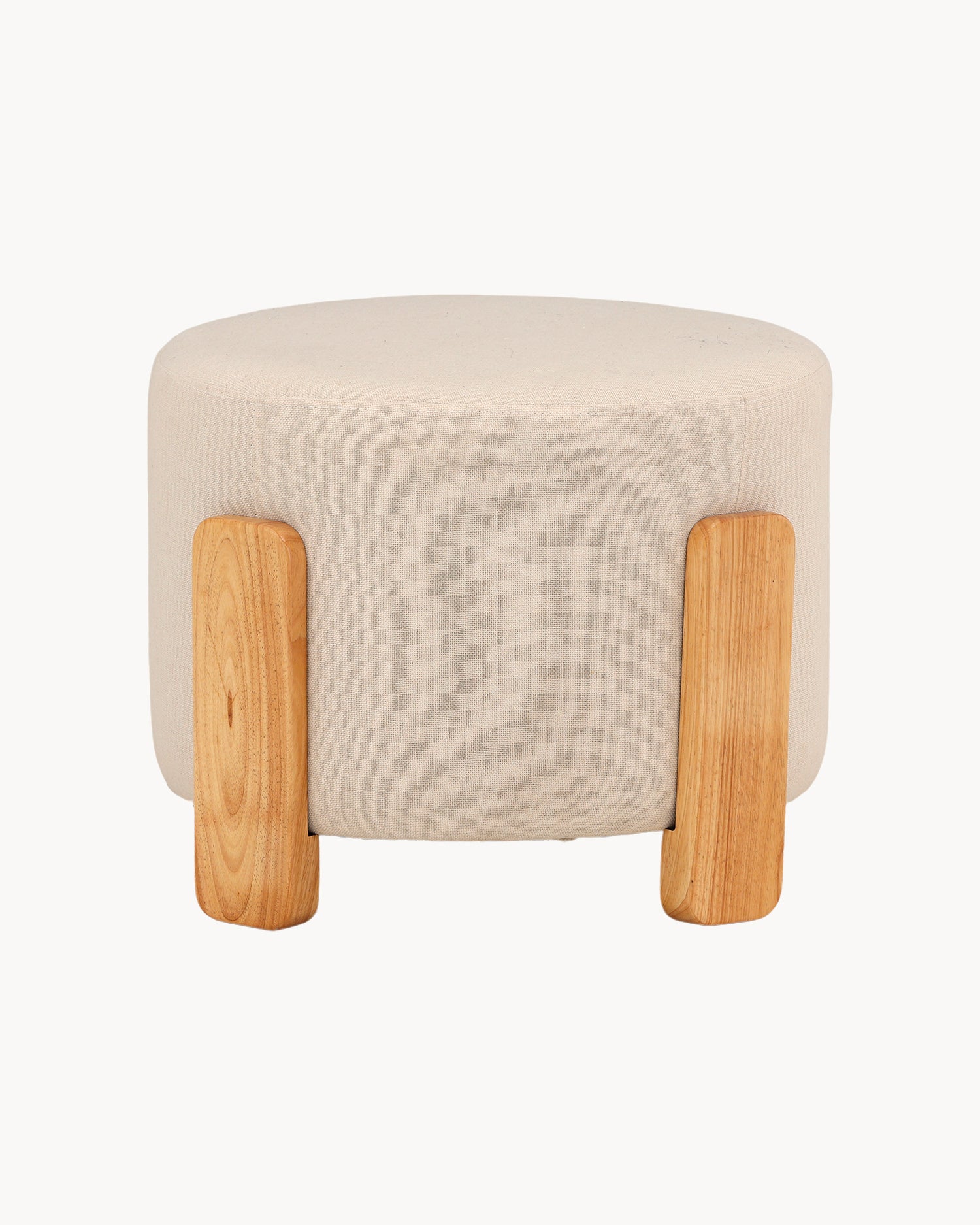 Pouf imbottito in lino con piedini in legno Coffey