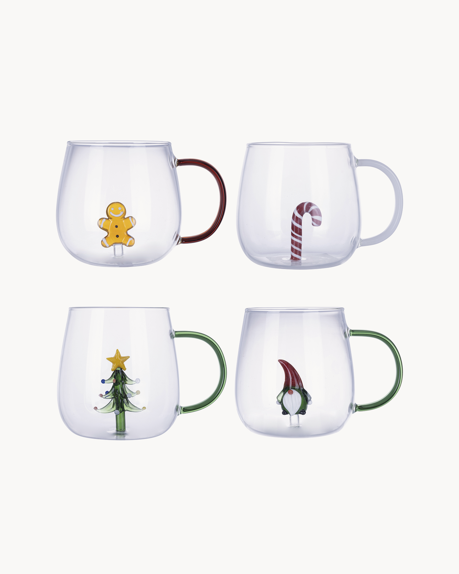 Set 4 mug natalizie in vetro borosilicato con decorazione Xmas