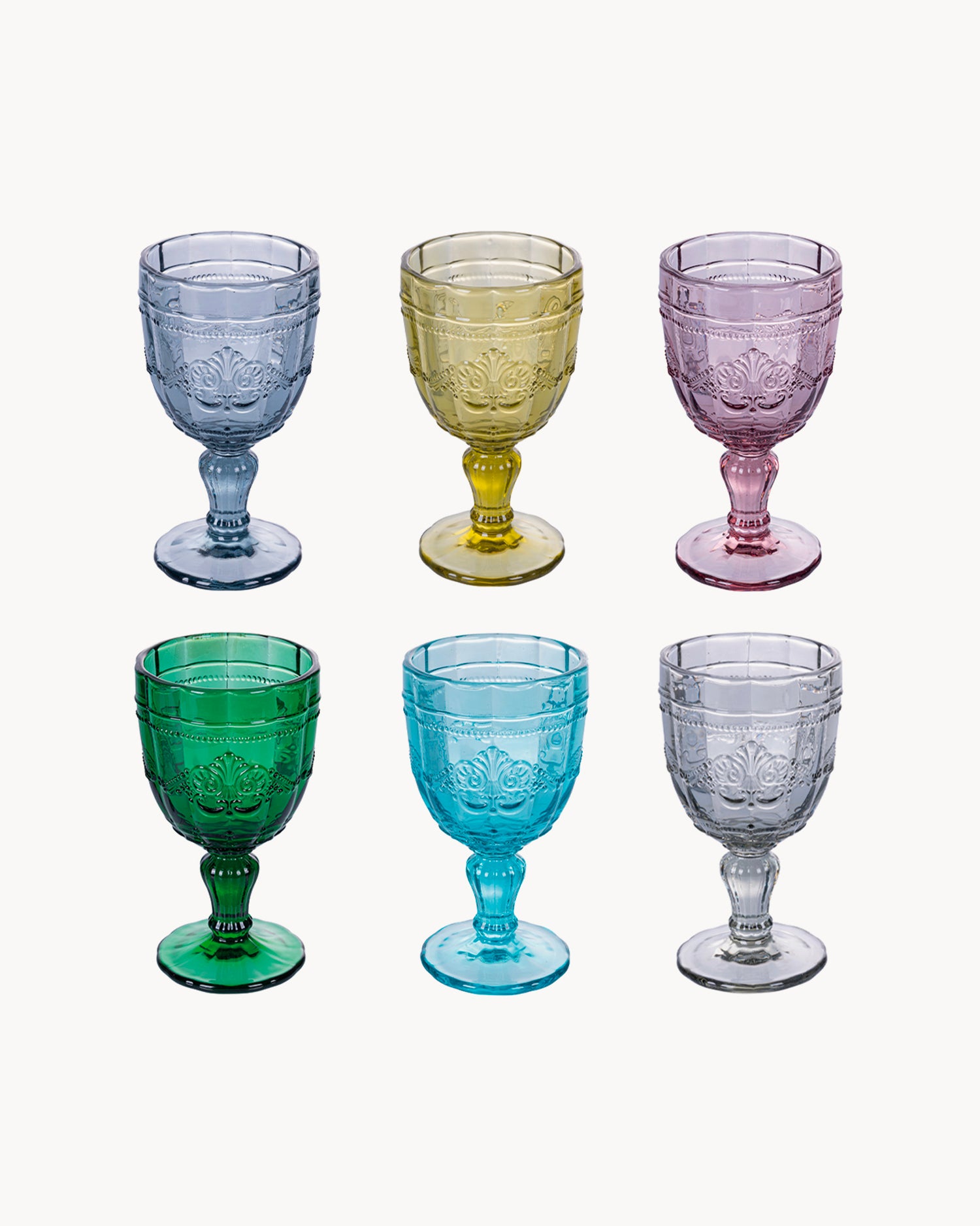 Set 6 calici in vetro trasparente con decoro Syrah